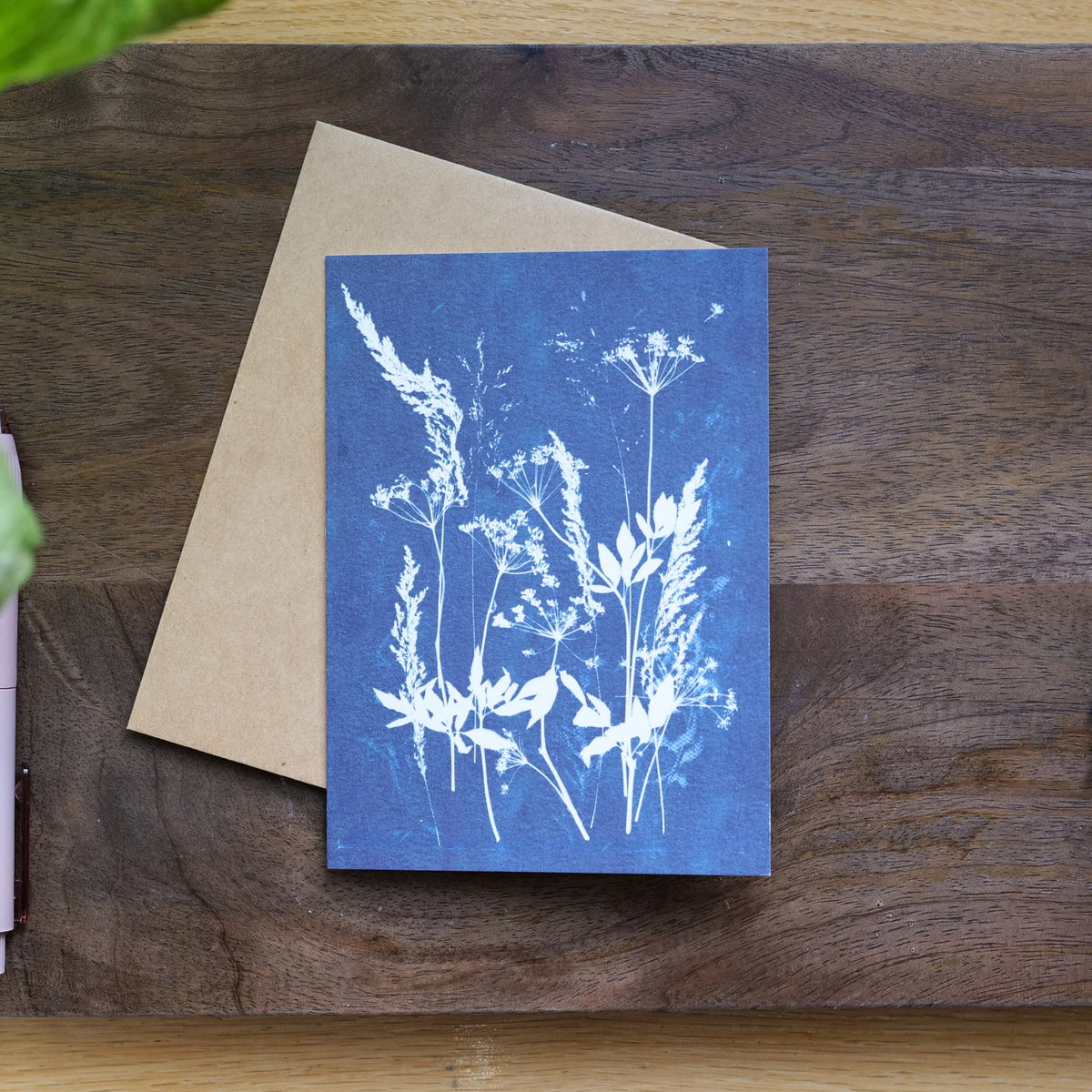 Set of 5 Cyanotype Botanical Cards | Rusky Rose Art Prints, Blank Note Cards