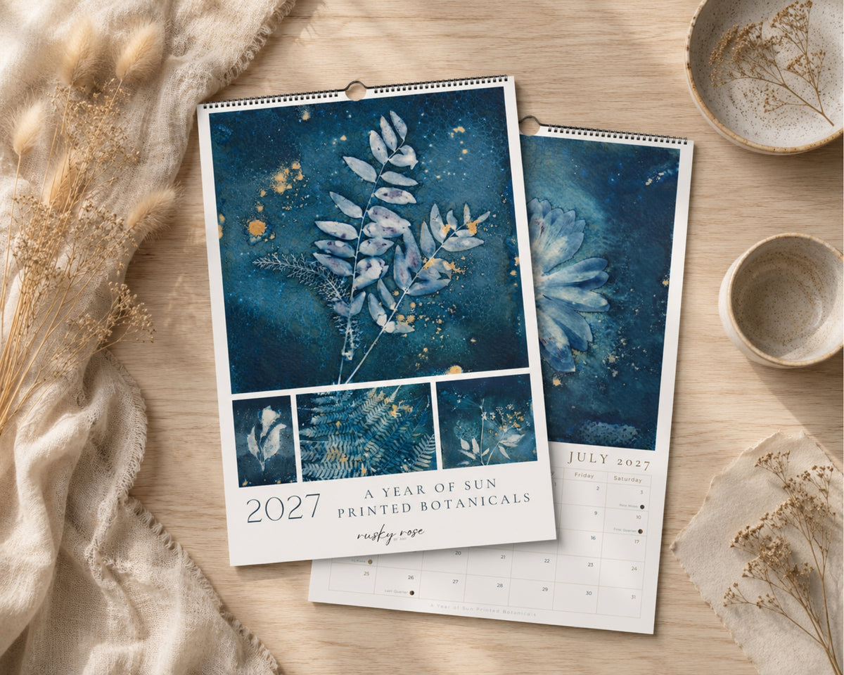 2027 Cyanotype Botanical Wall Calendar | Original Sun Printed Nature Art | 11x16.5 Hanging Calendar | Botanical Gift for Nature Lovers