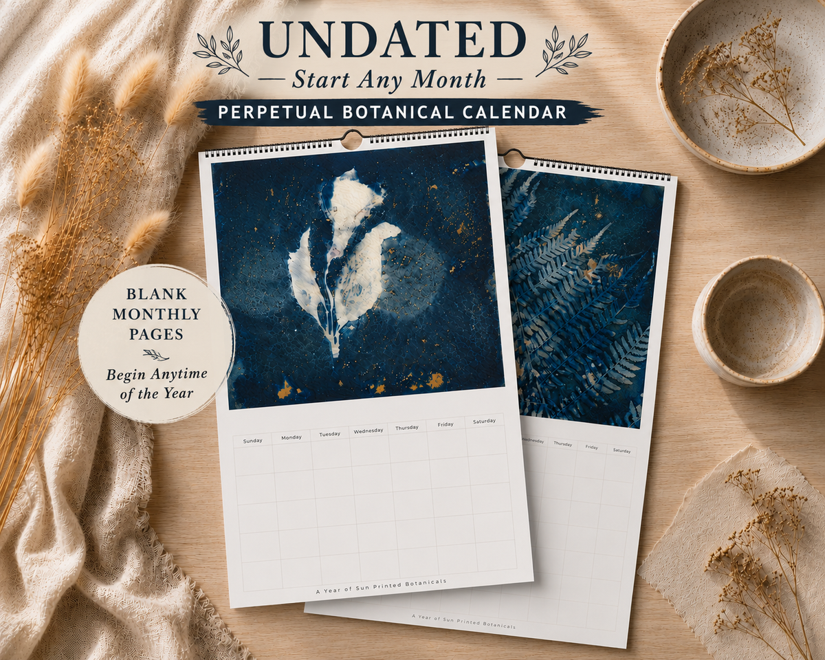 Undated Botanical Wall Calendar | Perpetual Monthly Calendar | Cyanotype Nature Calendar | Blank Monthly Planner | Botanical Wall Art Gift