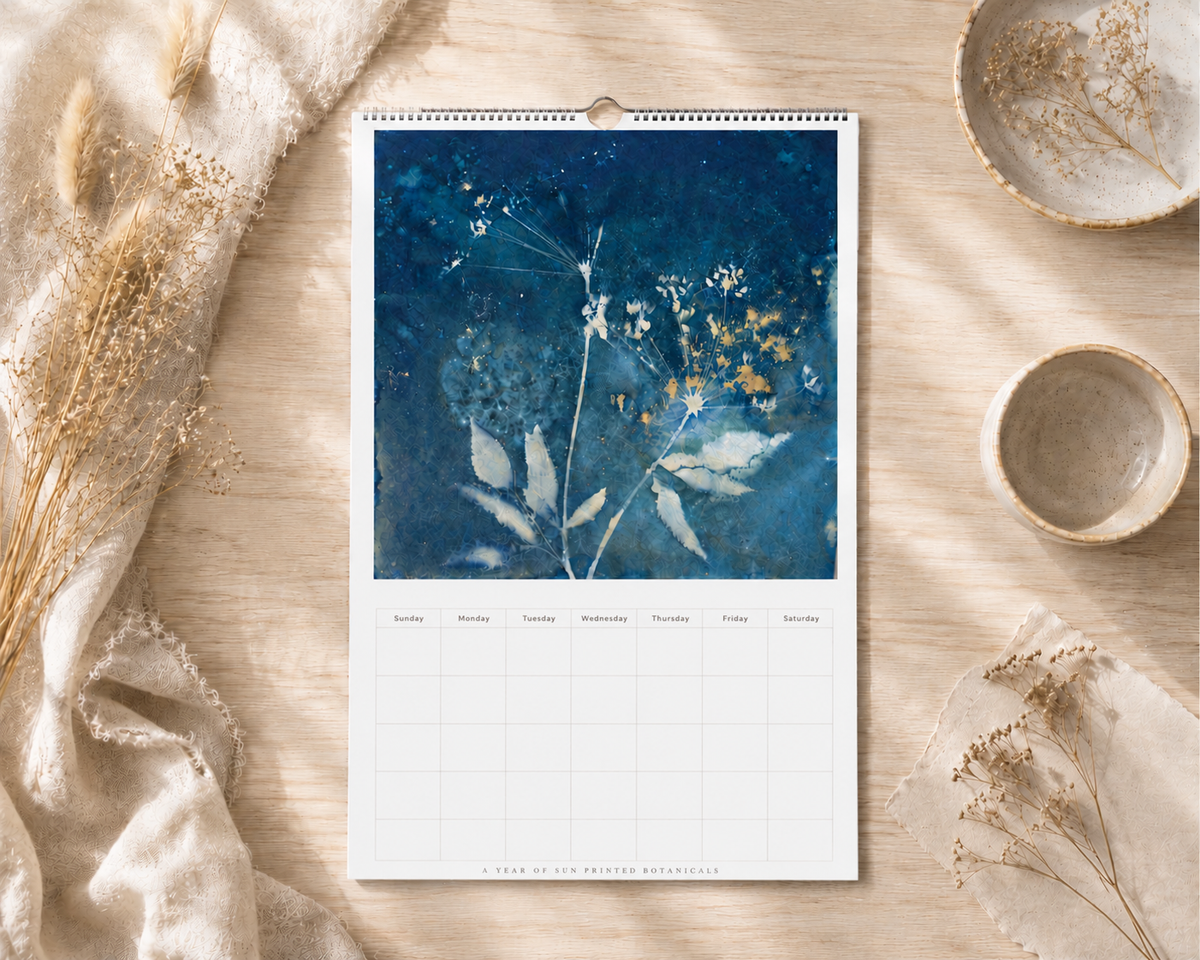 Undated Botanical Wall Calendar | Perpetual Monthly Calendar | Cyanotype Nature Calendar | Blank Monthly Planner | Botanical Wall Art Gift