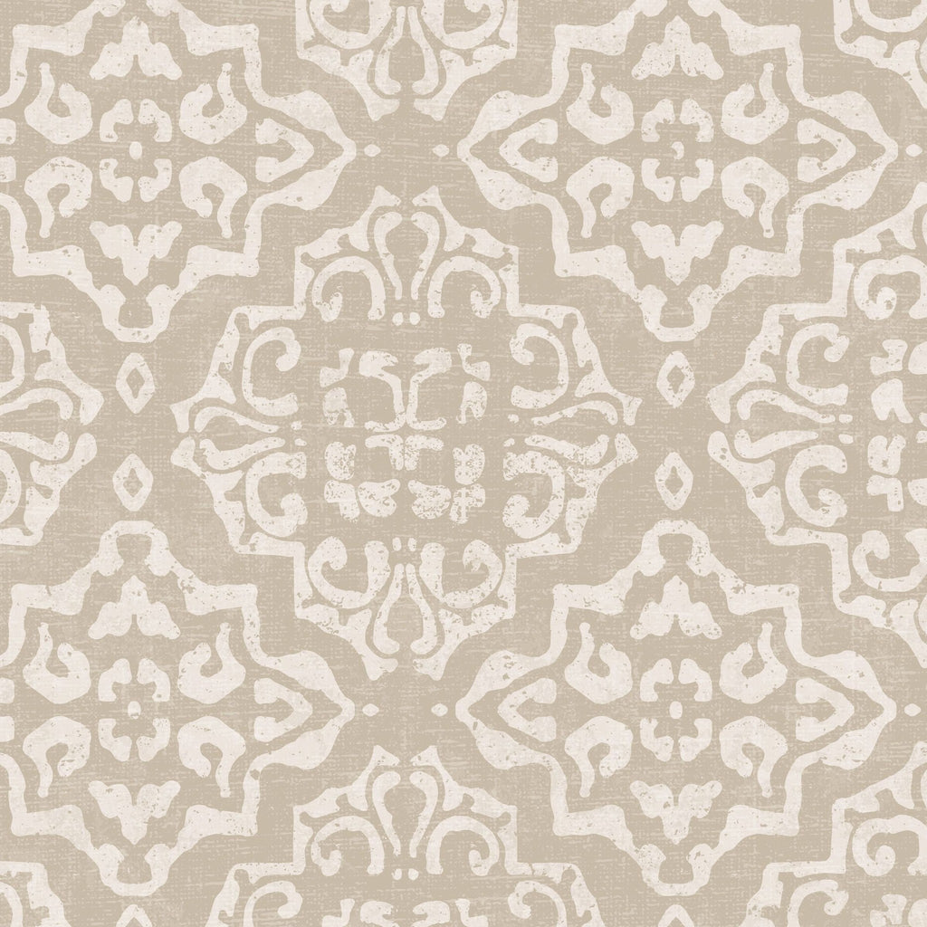 Antique ornamental damask wallpaper in taupe and cream hues
