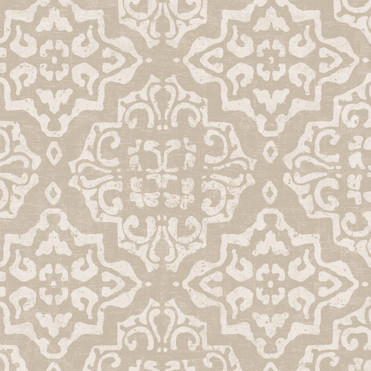 Antique ornamental damask wallpaper in taupe and cream hues