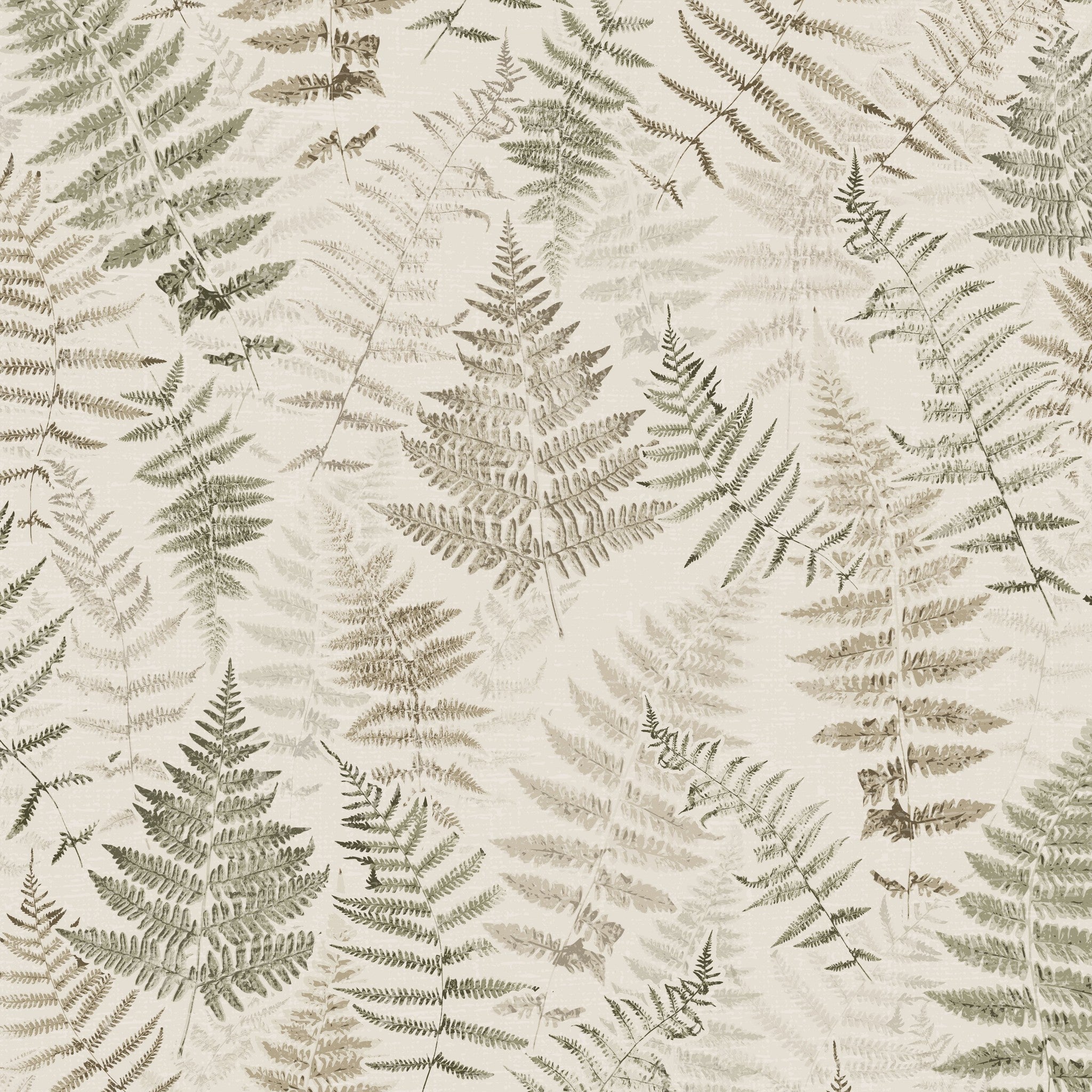 Botanical fern wallpaper with cream and walnut tones, featuring delicate leaf patterns.