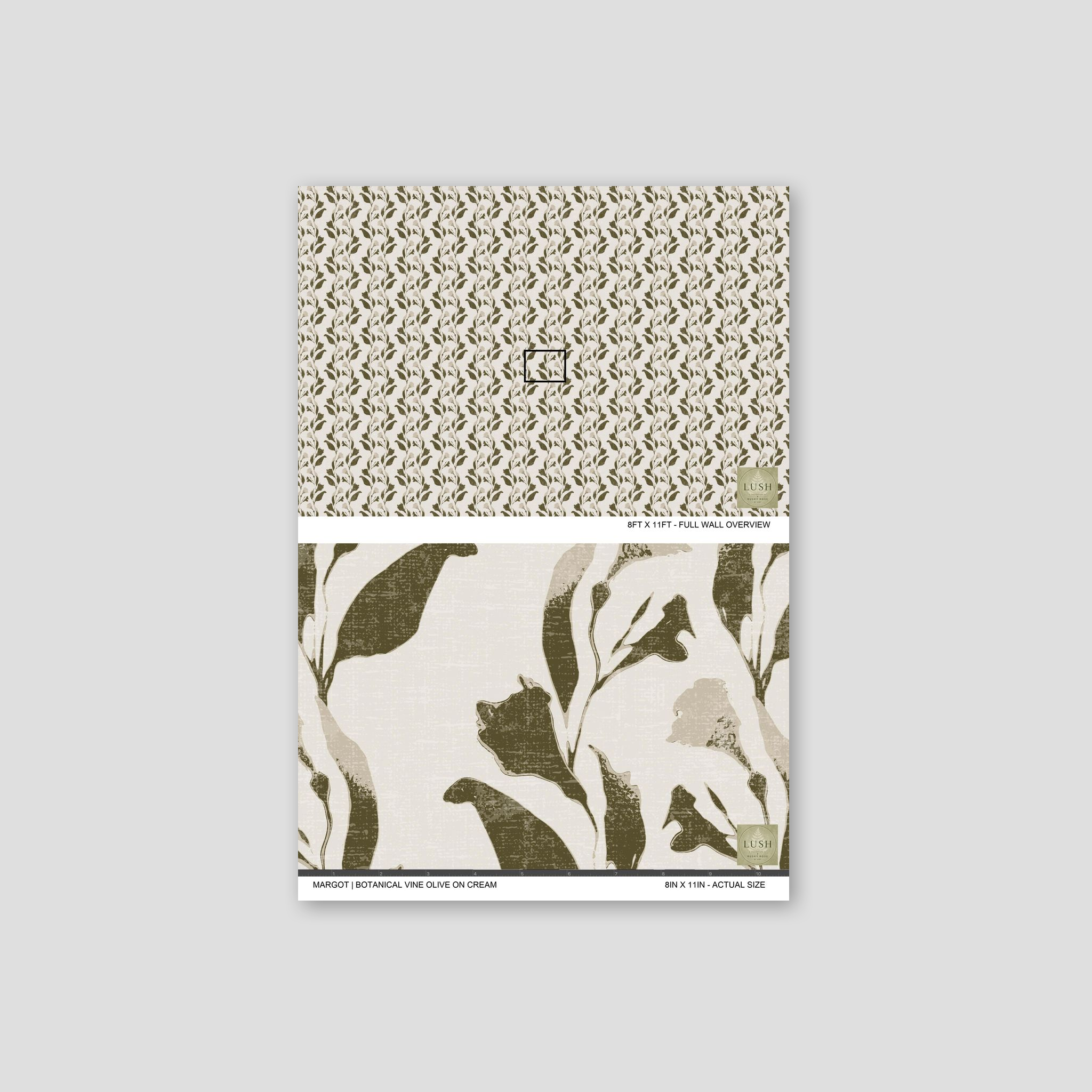 Botanical vine olive on cream wallpaper with organic leaf motifs