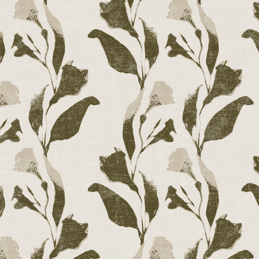 Botanical vine wallpaper with olive leaves on cream background