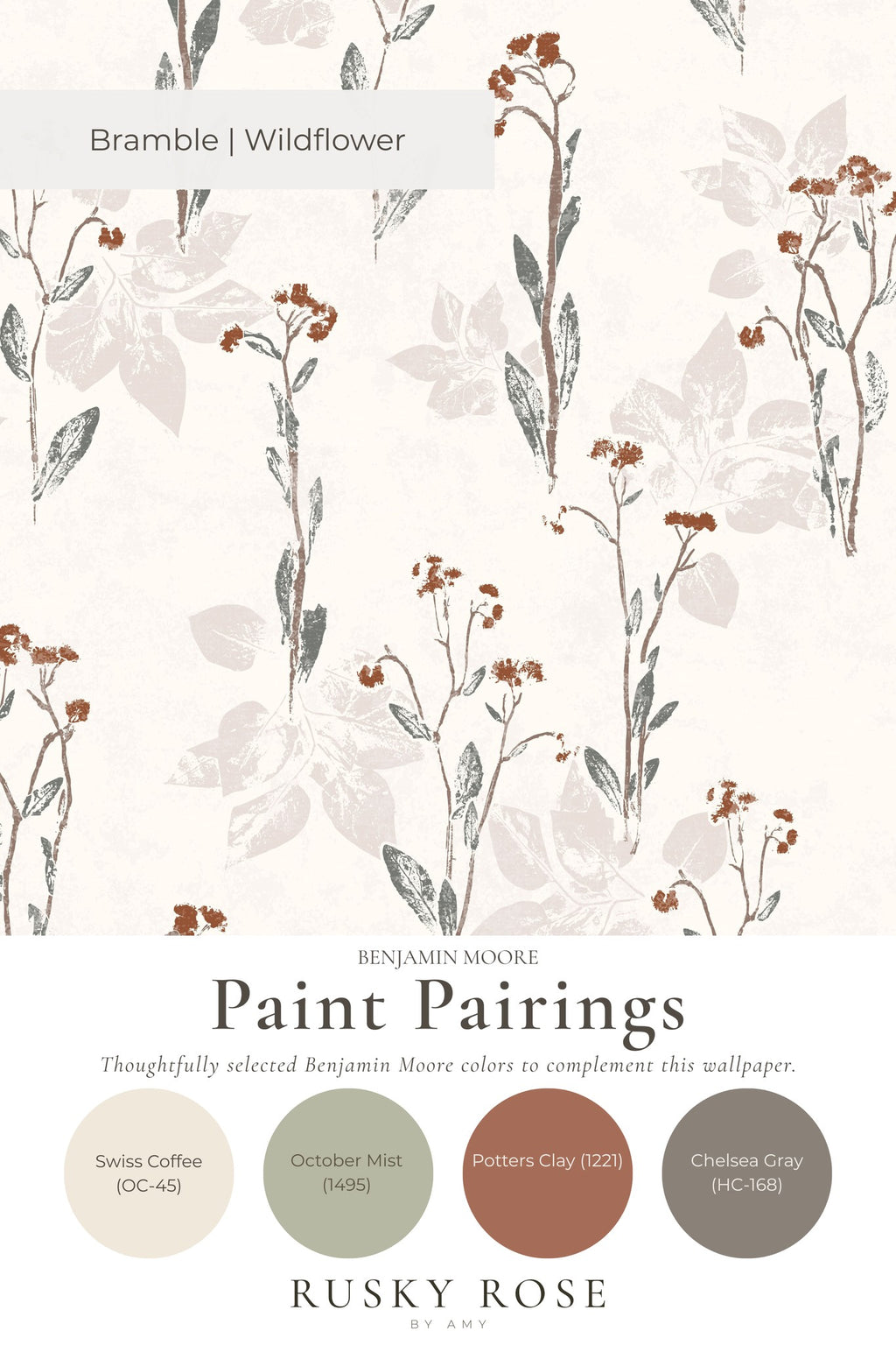 Bramble Wildflower wallpaper with botanical floral design in earthy tones.