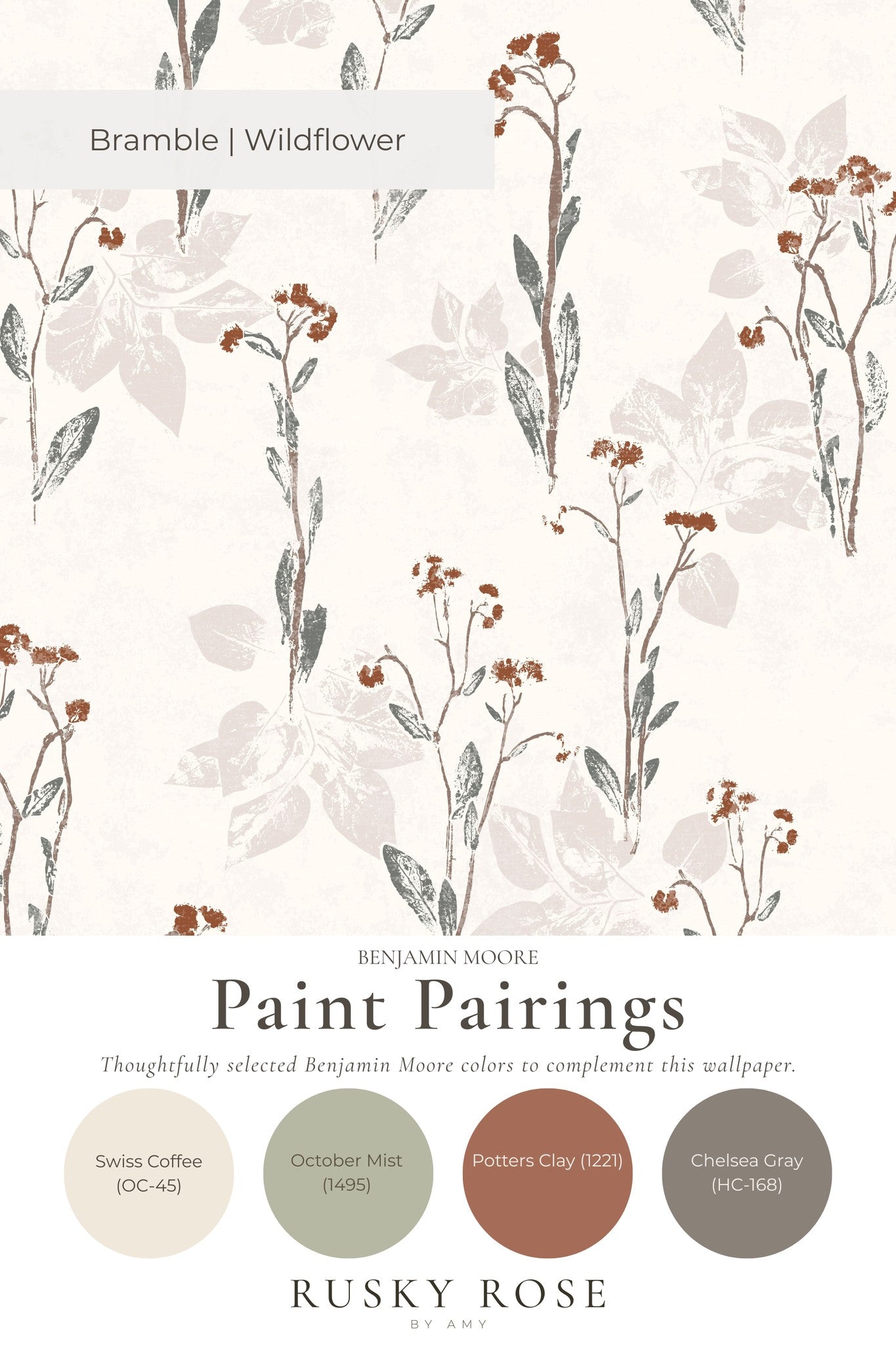 Bramble Wildflower wallpaper with botanical floral design in earthy tones.