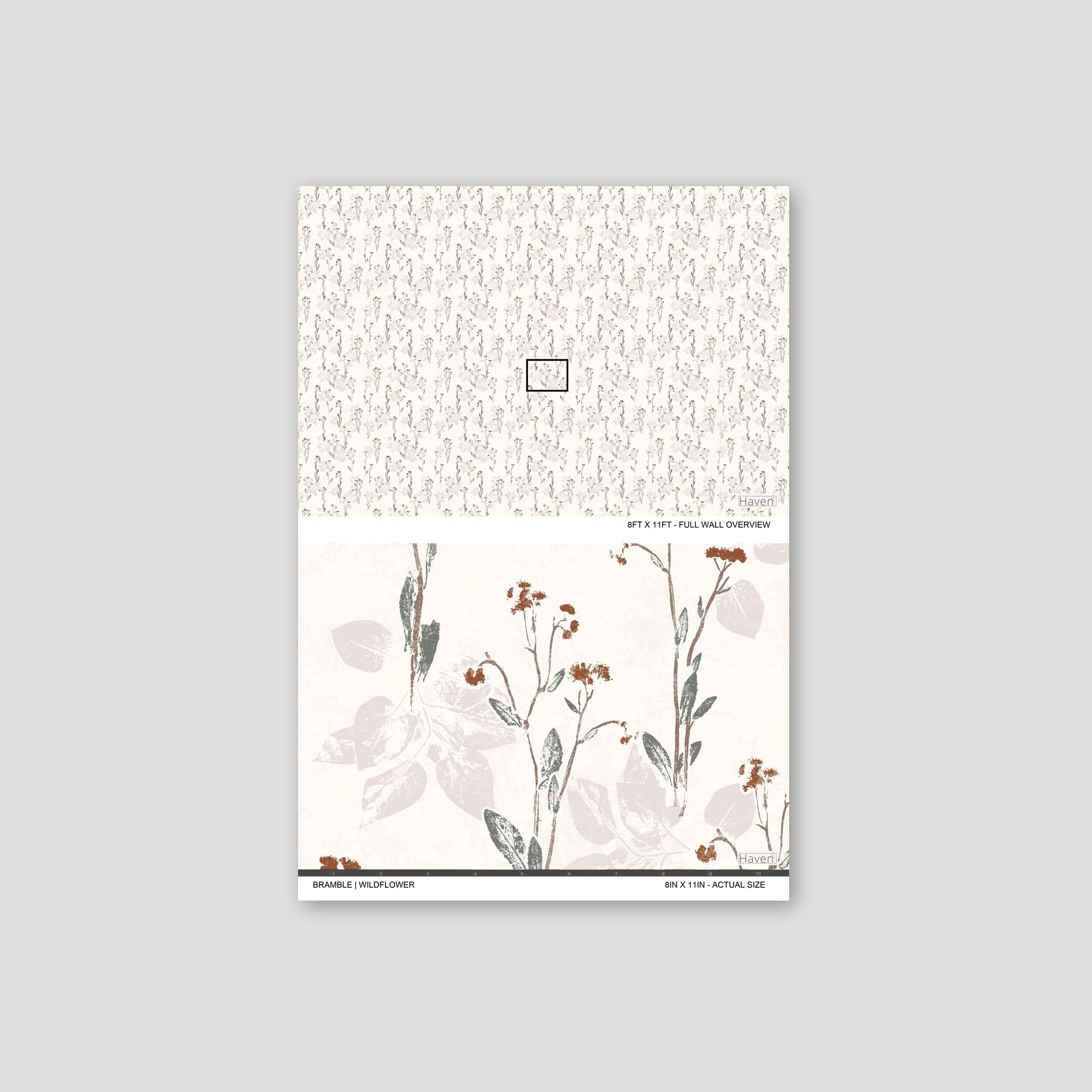 Bramble Wildflower wallpaper with floral motifs on cream background