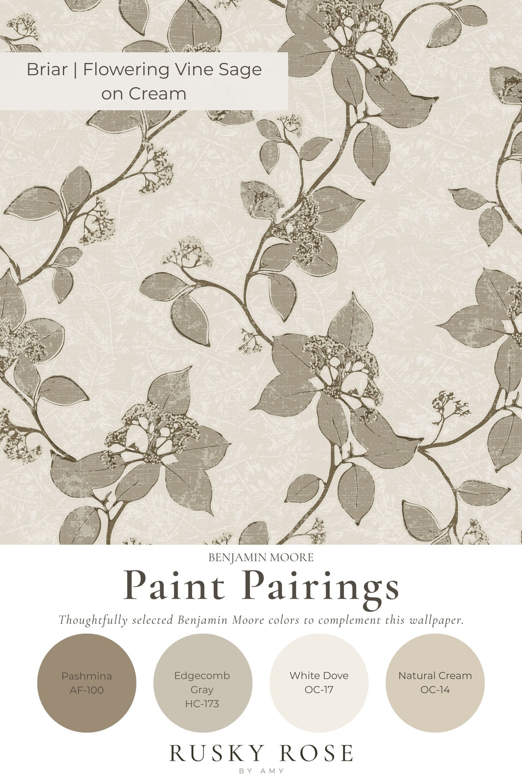 Briar wallpaper with sage floral vine pattern on cream background.