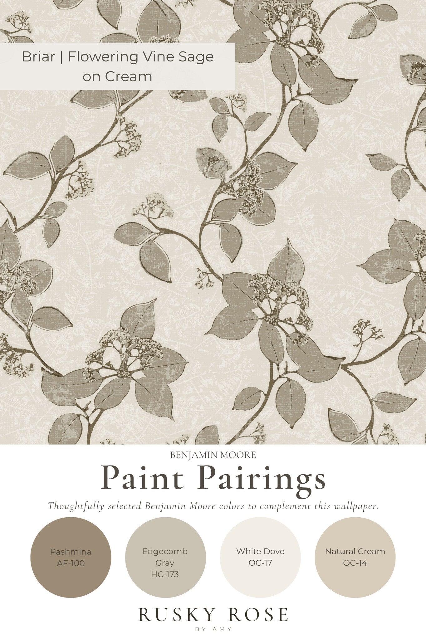 Briar wallpaper with sage floral vine pattern on cream background.