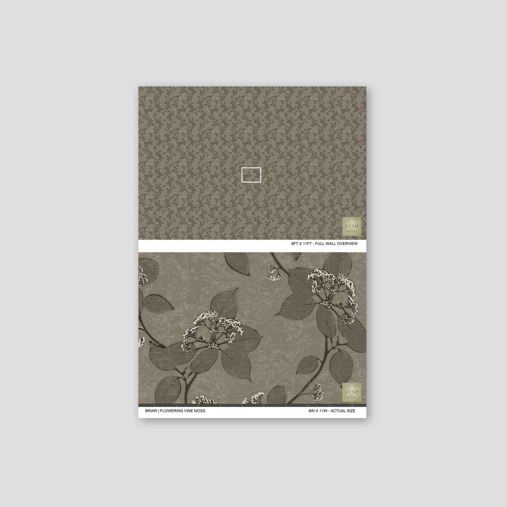 Briar Flowering Vine Moss wallpaper with intricate earth-tone floral patterns