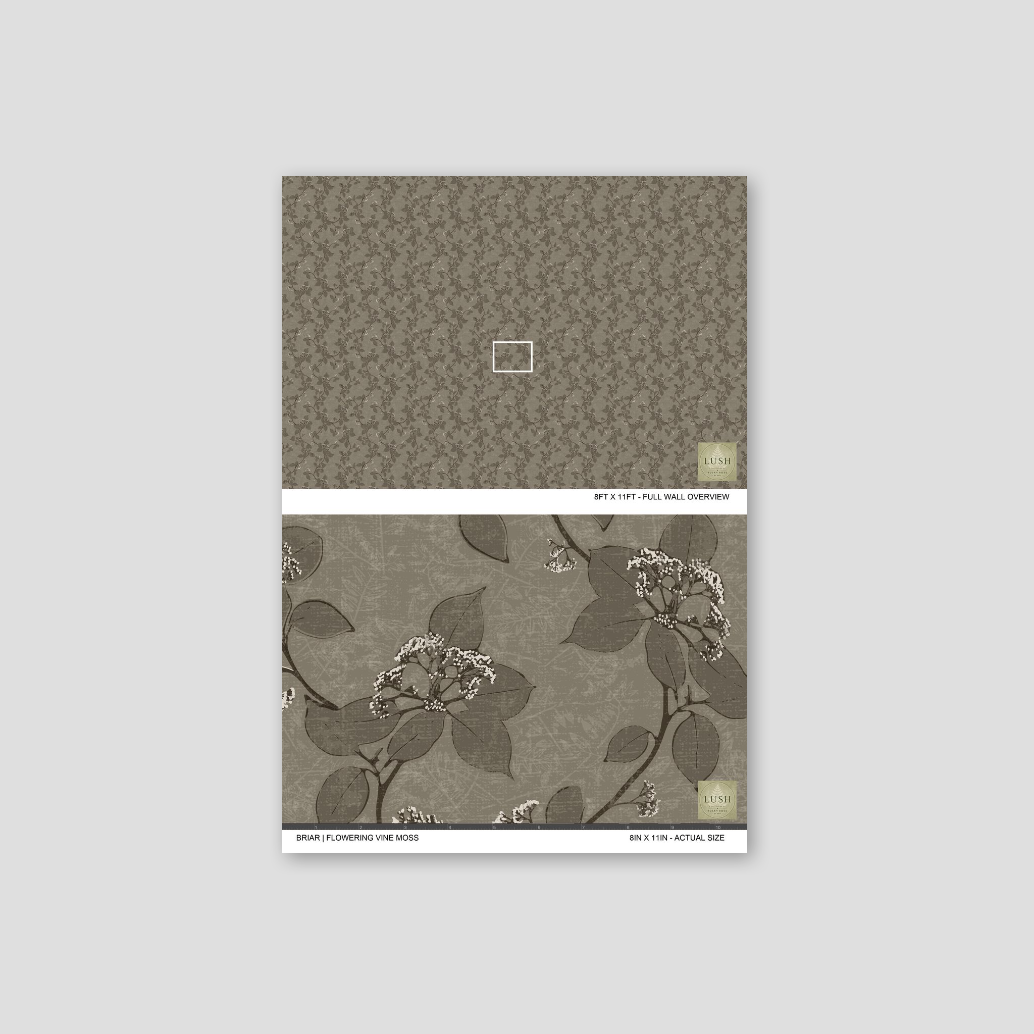 Briar Flowering Vine Moss wallpaper with intricate earth-tone floral patterns