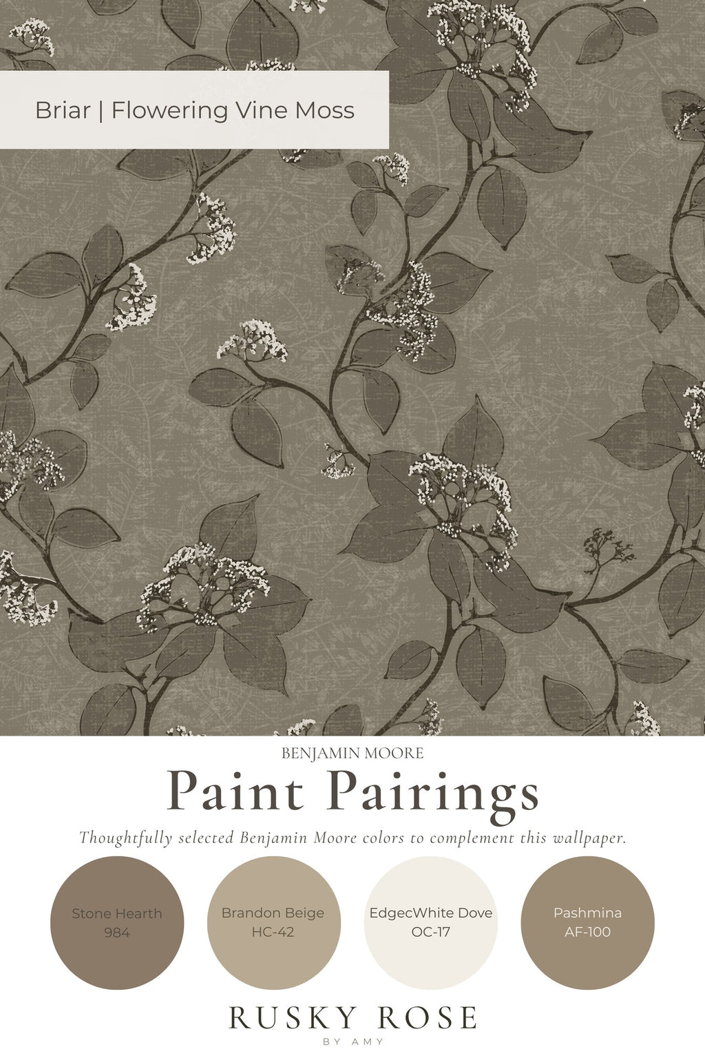 Briar Flowering Vine Moss wallpaper with floral vine pattern in earth tones.
