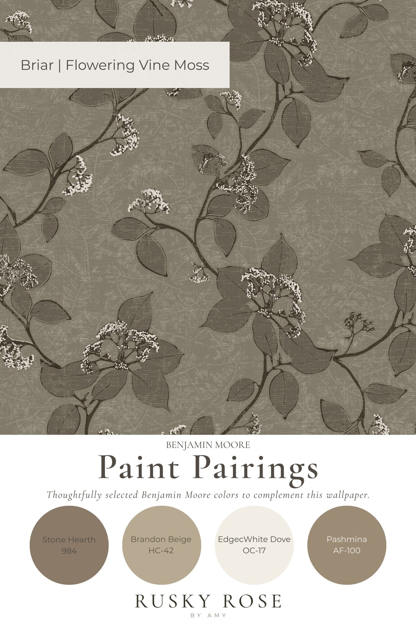 Briar Flowering Vine Moss wallpaper with floral vine pattern in earth tones.