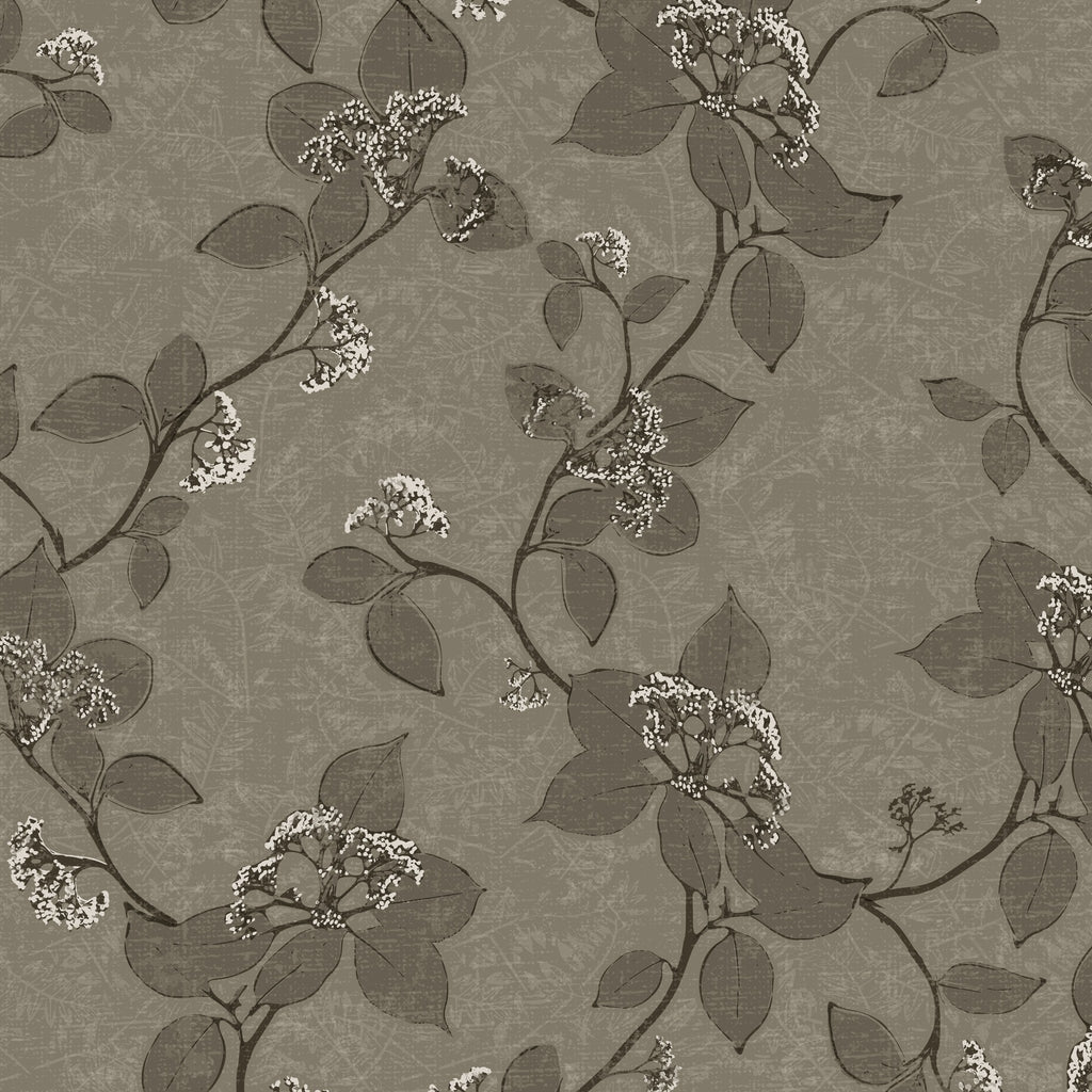 Briar flowering vine moss wallpaper with intricate floral motifs in earth tones