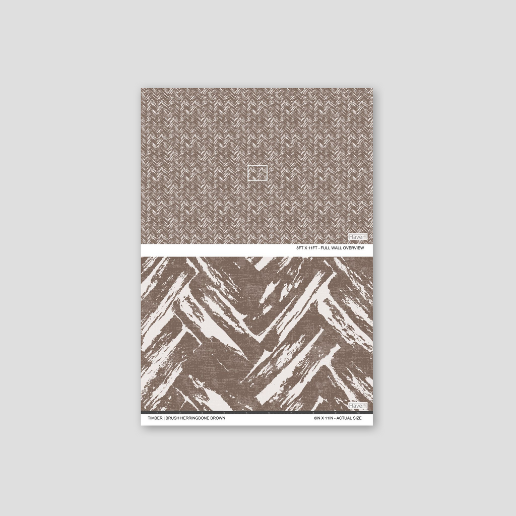 Brown brush herringbone wallpaper with chevron pattern, rustic style.