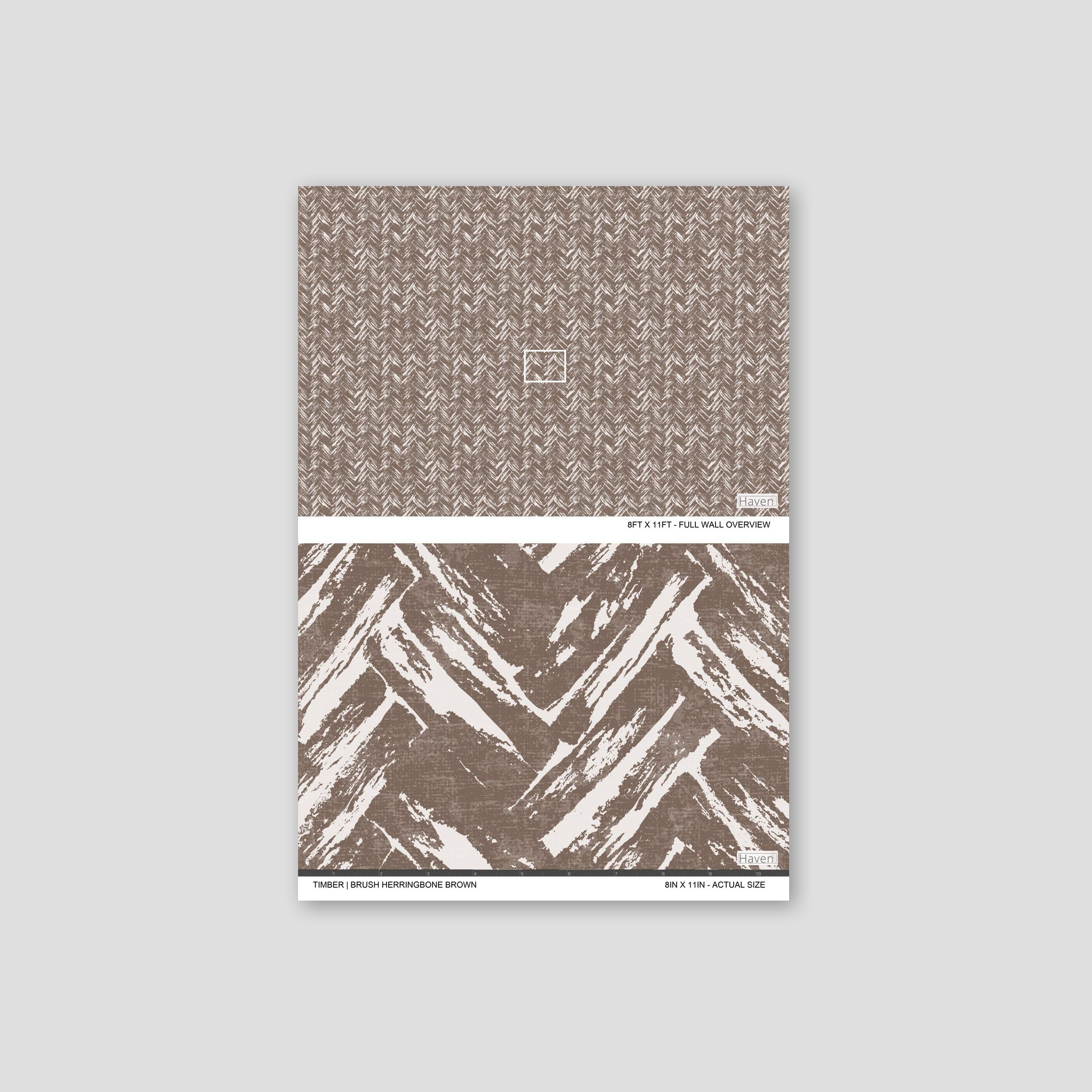 Brown brush herringbone wallpaper with chevron pattern, rustic style.