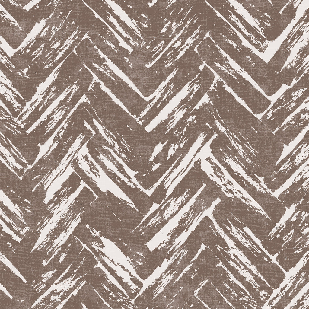 Brown brushstroke chevron patterned wallpaper with rustic texture.