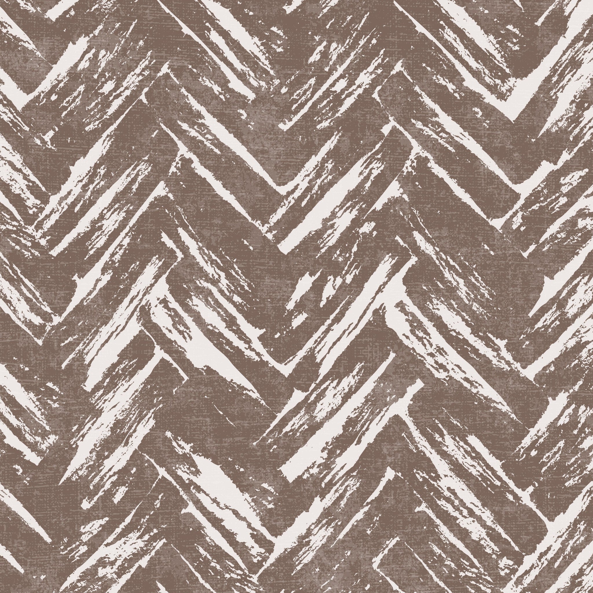 Brown brushstroke chevron patterned wallpaper with rustic texture.
