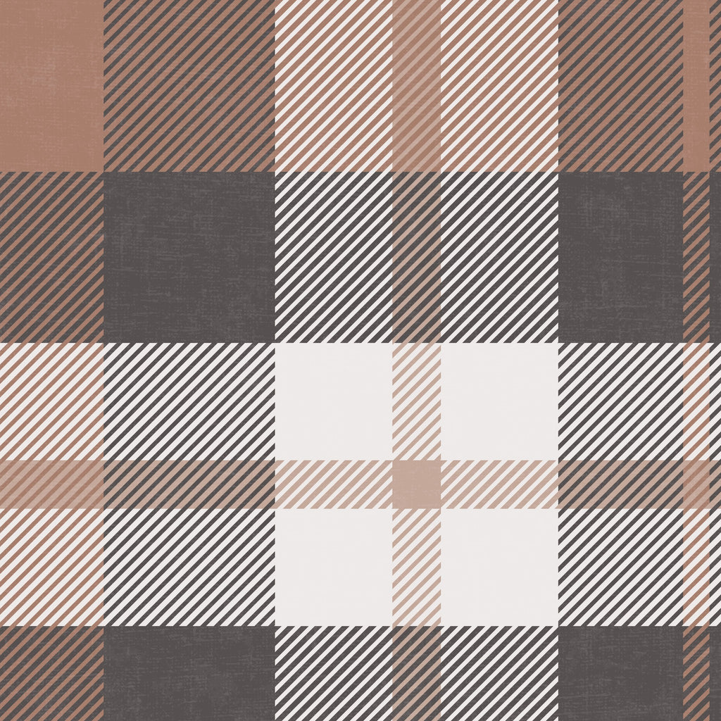 Burnt orange and black plaid wallpaper with earthy tones and classic charm.