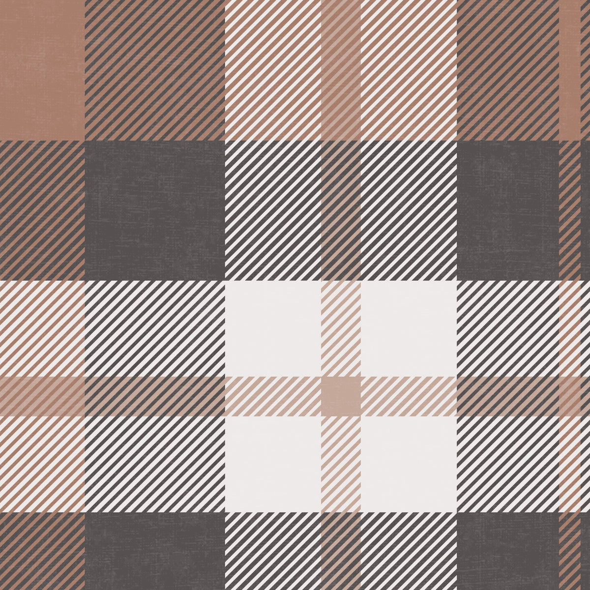 Burnt orange and black plaid wallpaper with earthy tones and classic charm.