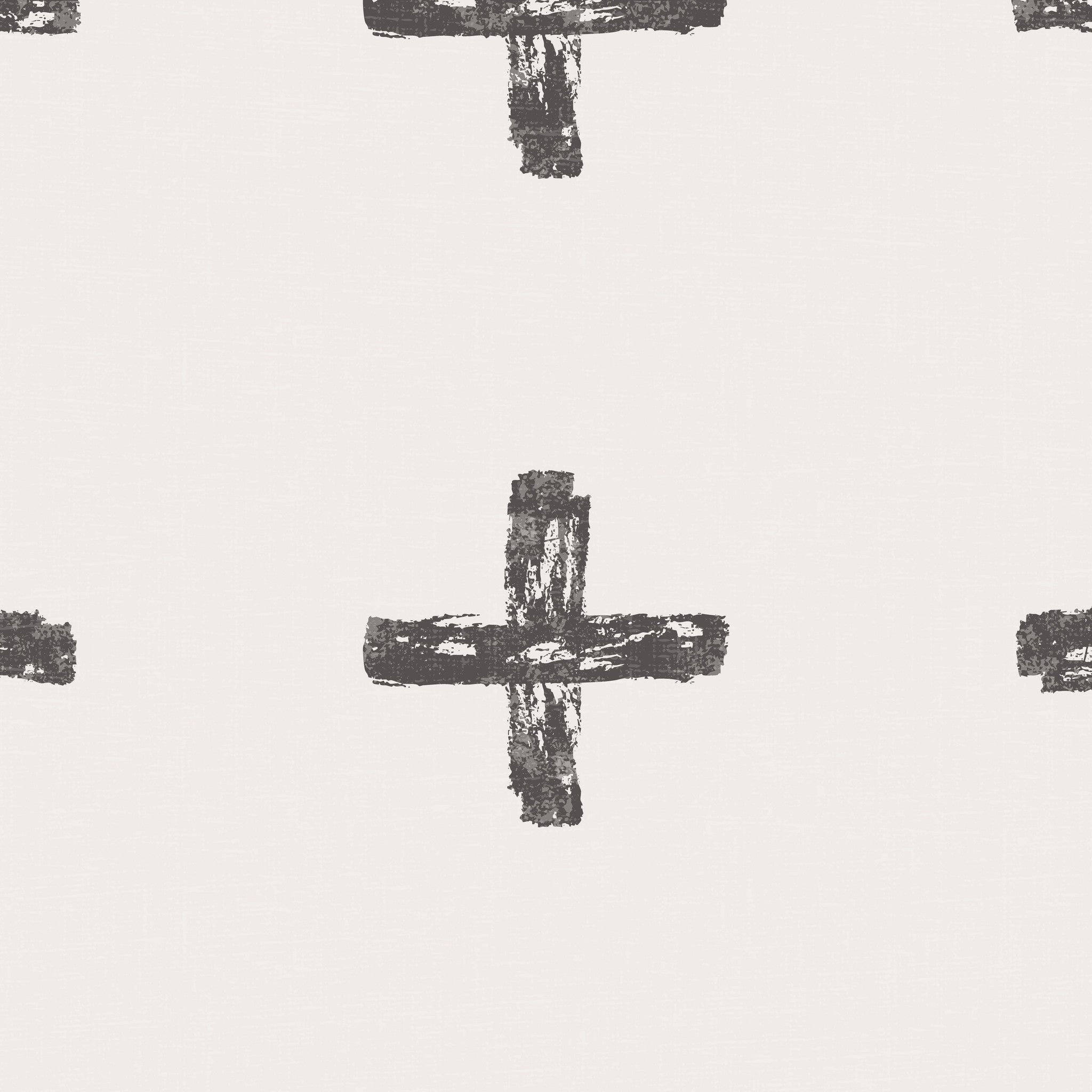 Charcoal painterly cross pattern on cream wallpaper, modern and minimalist.