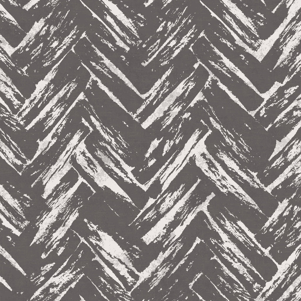 Chevron pattern wallpaper with bold brushstrokes in grey and white, modern style.