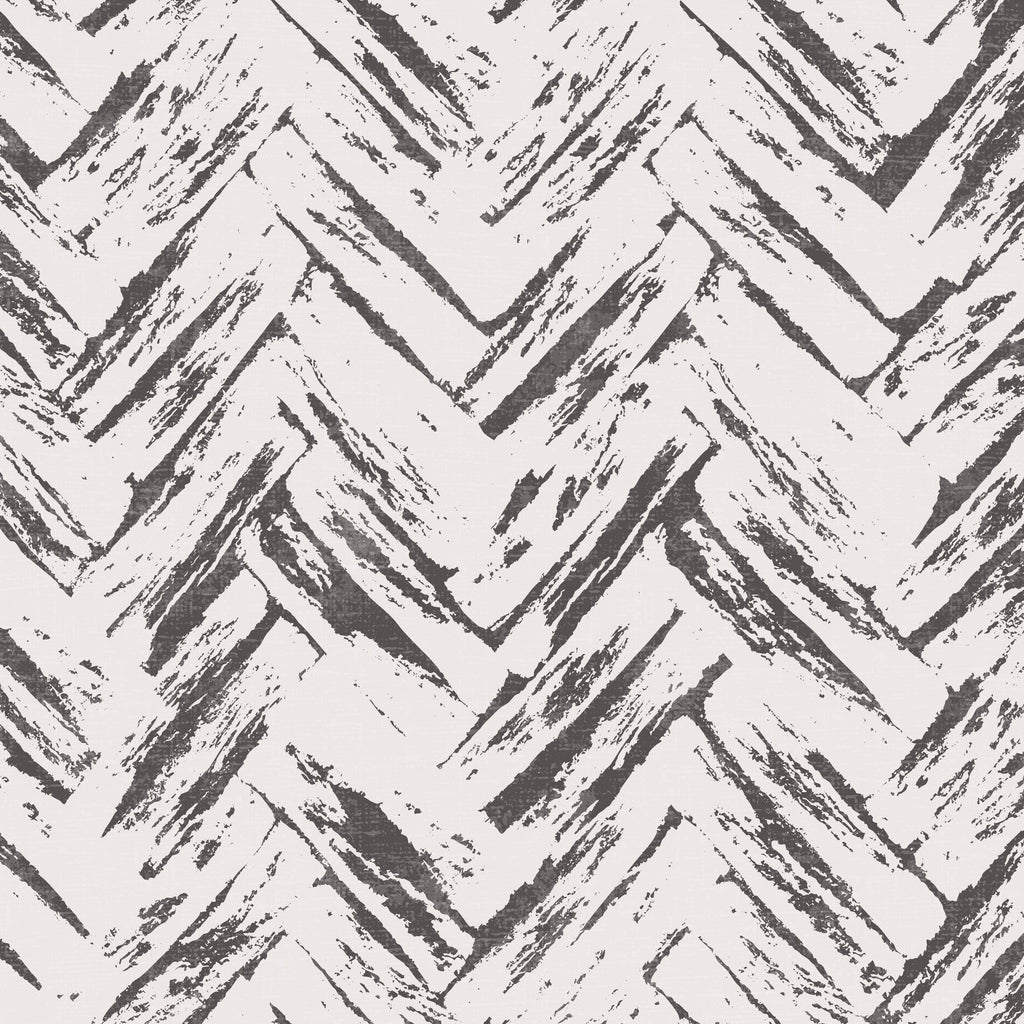 Chevron pattern wallpaper with cream and charcoal brush strokes.