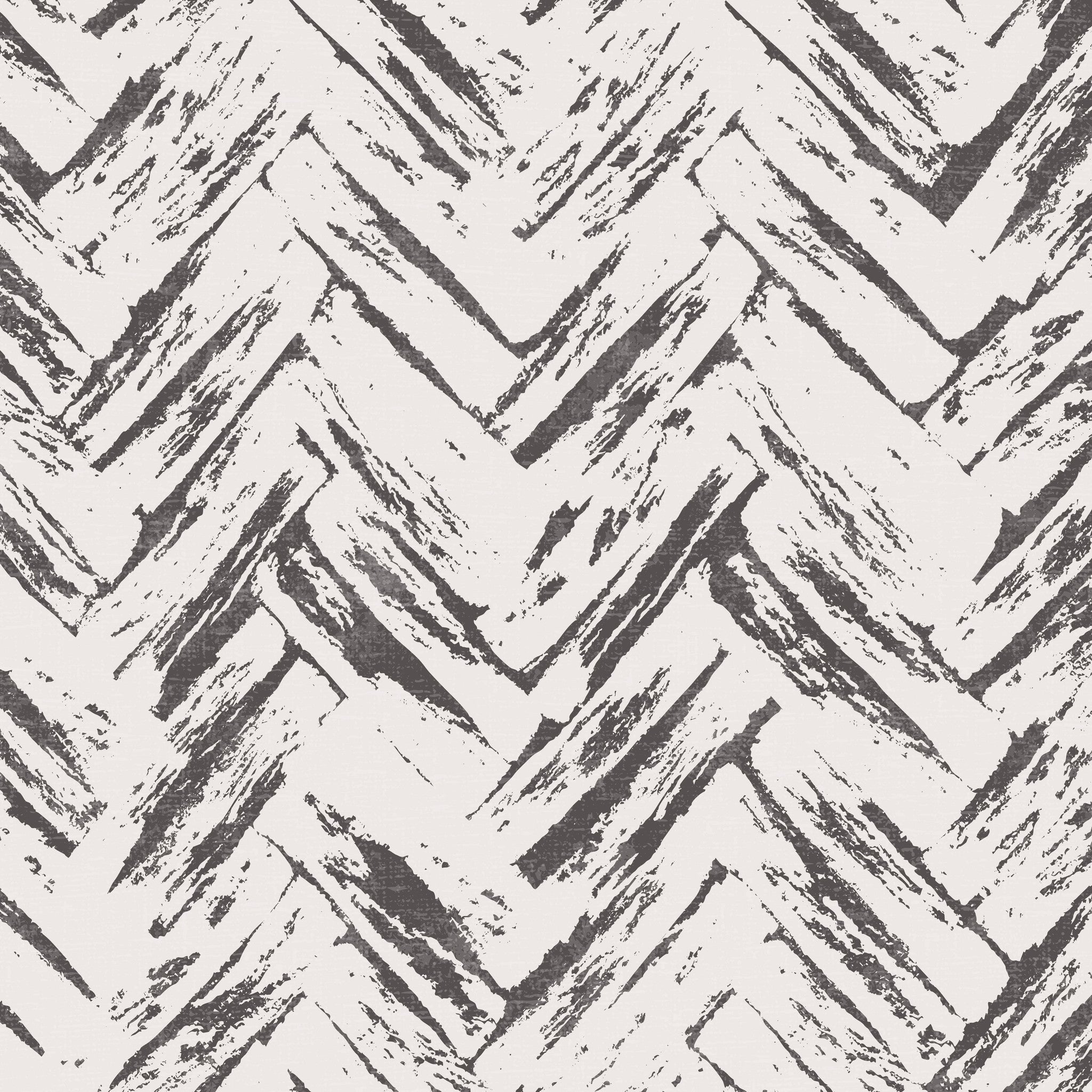Chevron pattern wallpaper with cream and charcoal brush strokes.