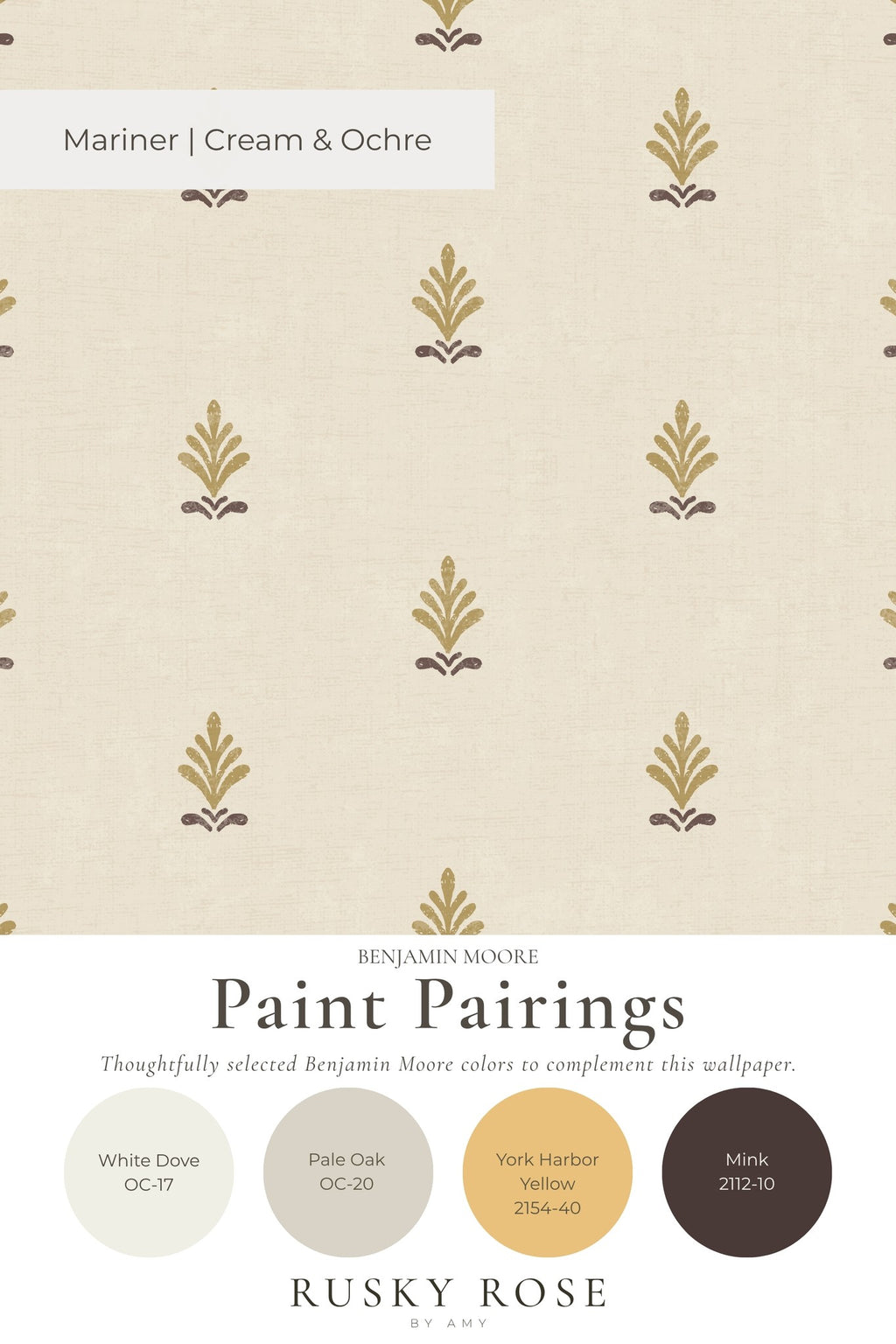 Cream wallpaper with soft gold motifs and taupe accents, elegant vintage style.