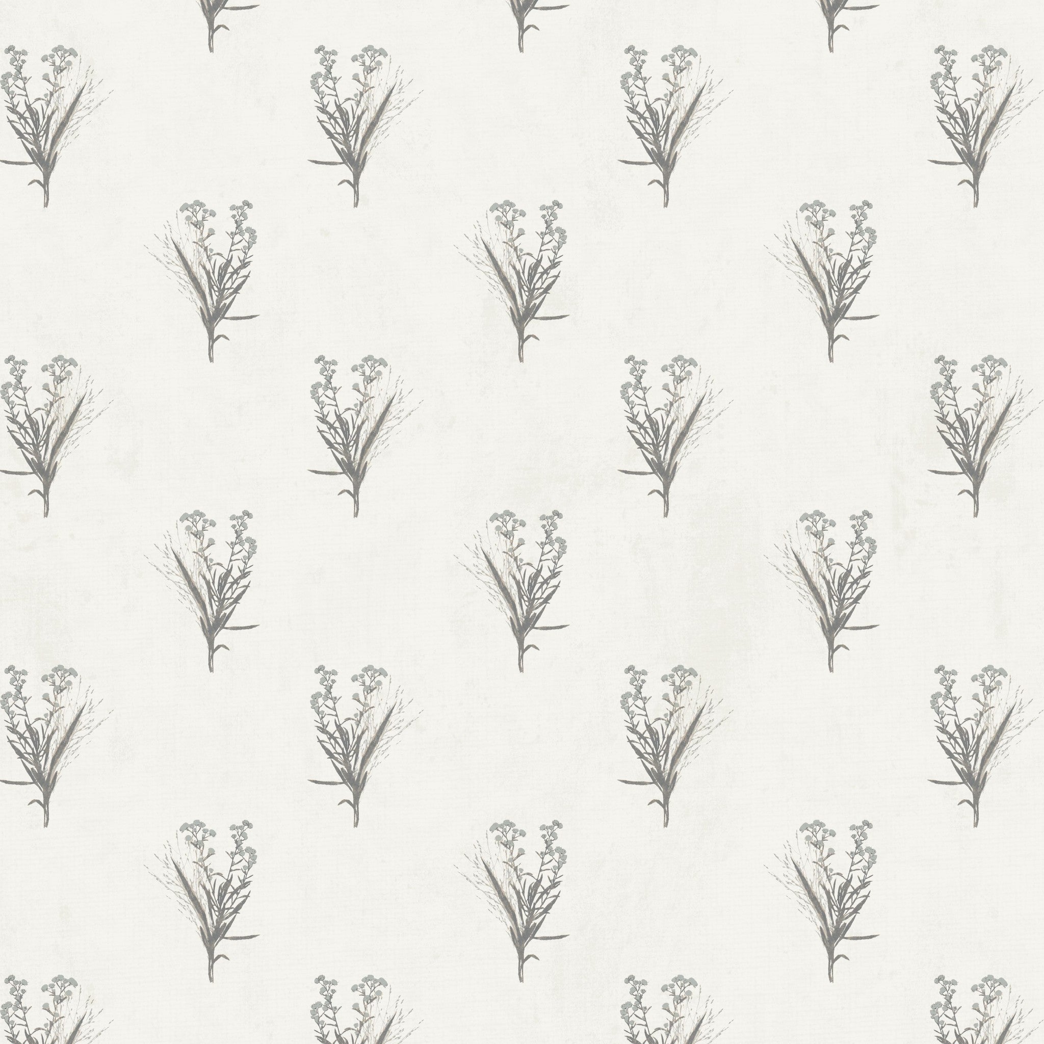 Cream wallpaper with grey wildflower bouquet pattern, elegant and serene design.