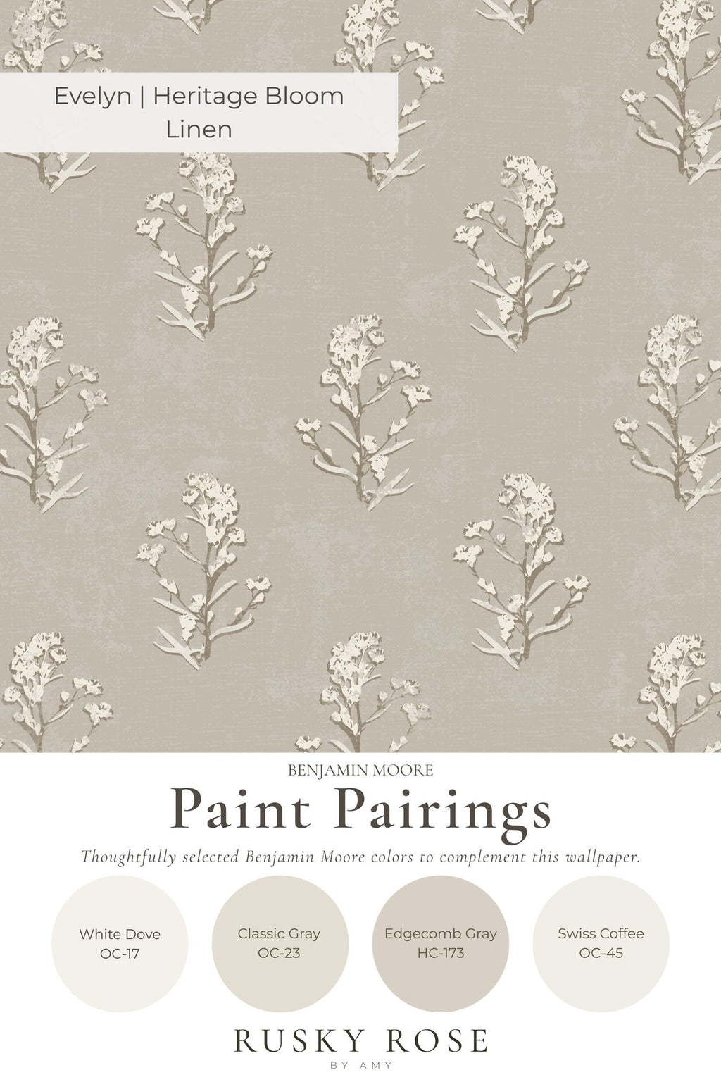 Evelyn Heritage Bloom Linen wallpaper with floral pattern in earthy tones.