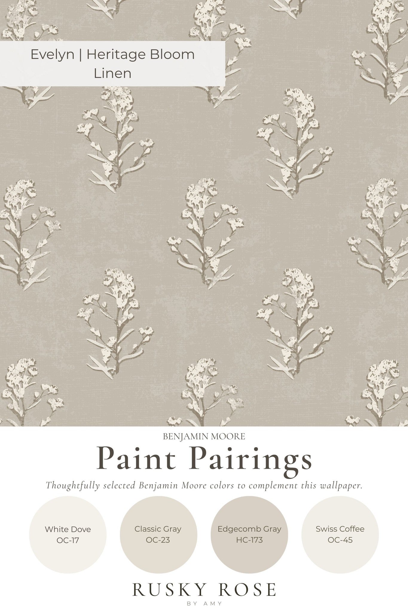 Evelyn Heritage Bloom Linen wallpaper with floral pattern in earthy tones.