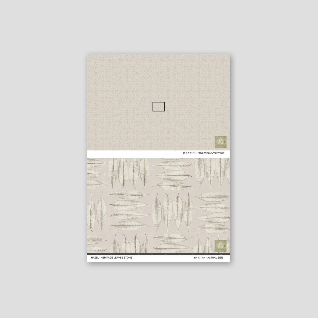 Heritage leaves stone wallpaper sample with subtle leaf pattern.