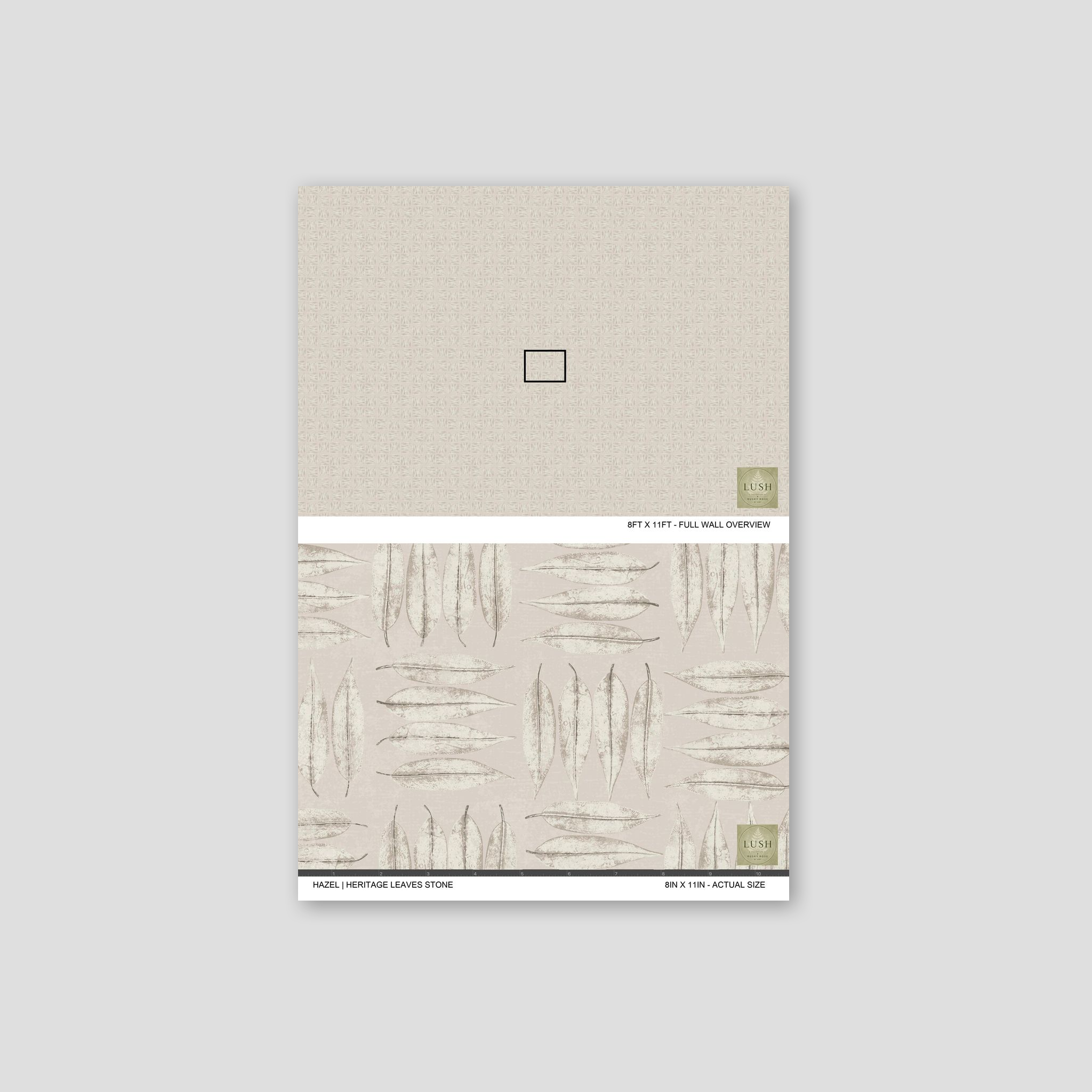 Heritage leaves stone wallpaper sample with subtle leaf pattern.