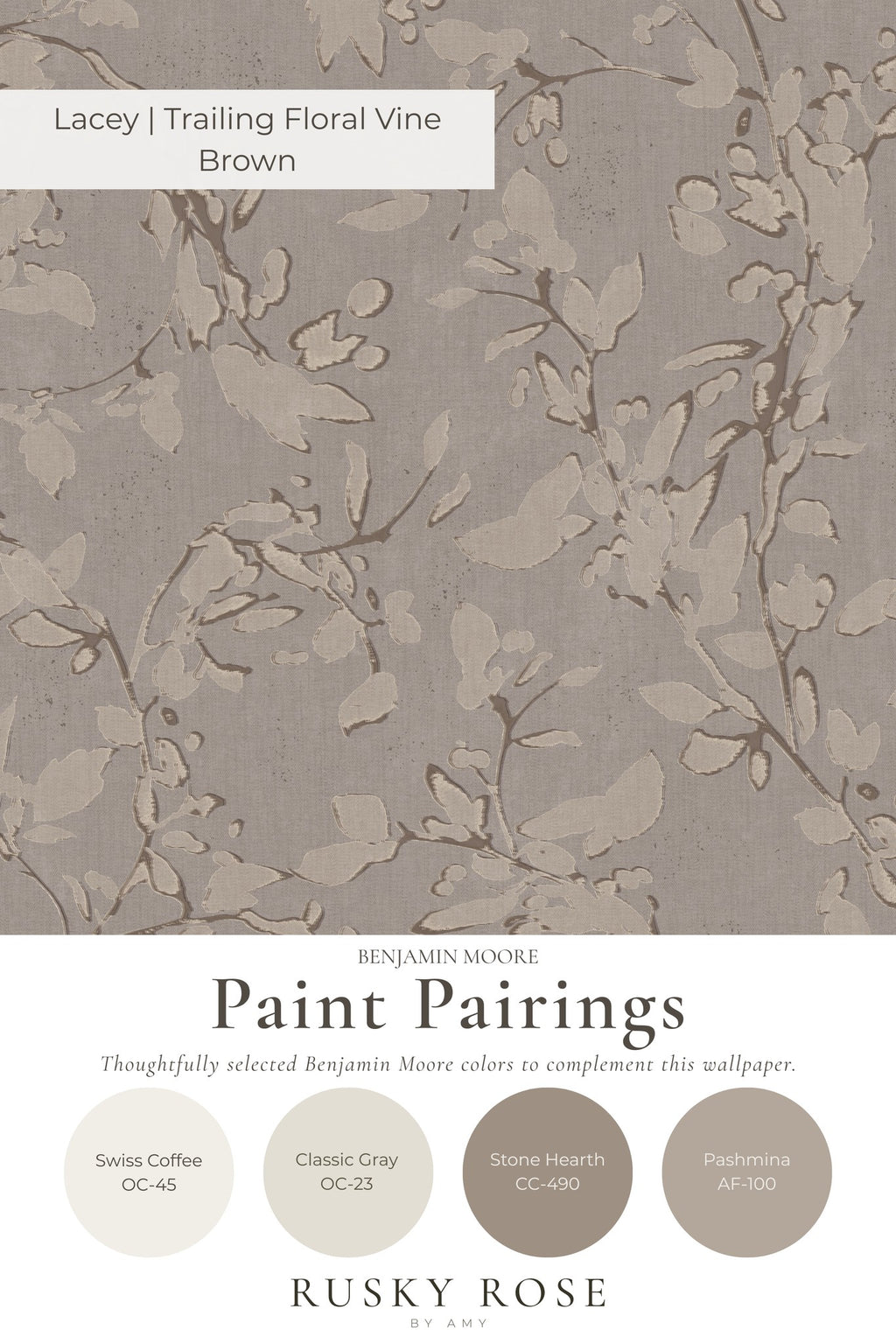 Lacey trailing floral vine brown wallpaper with taupe and cream leaves.