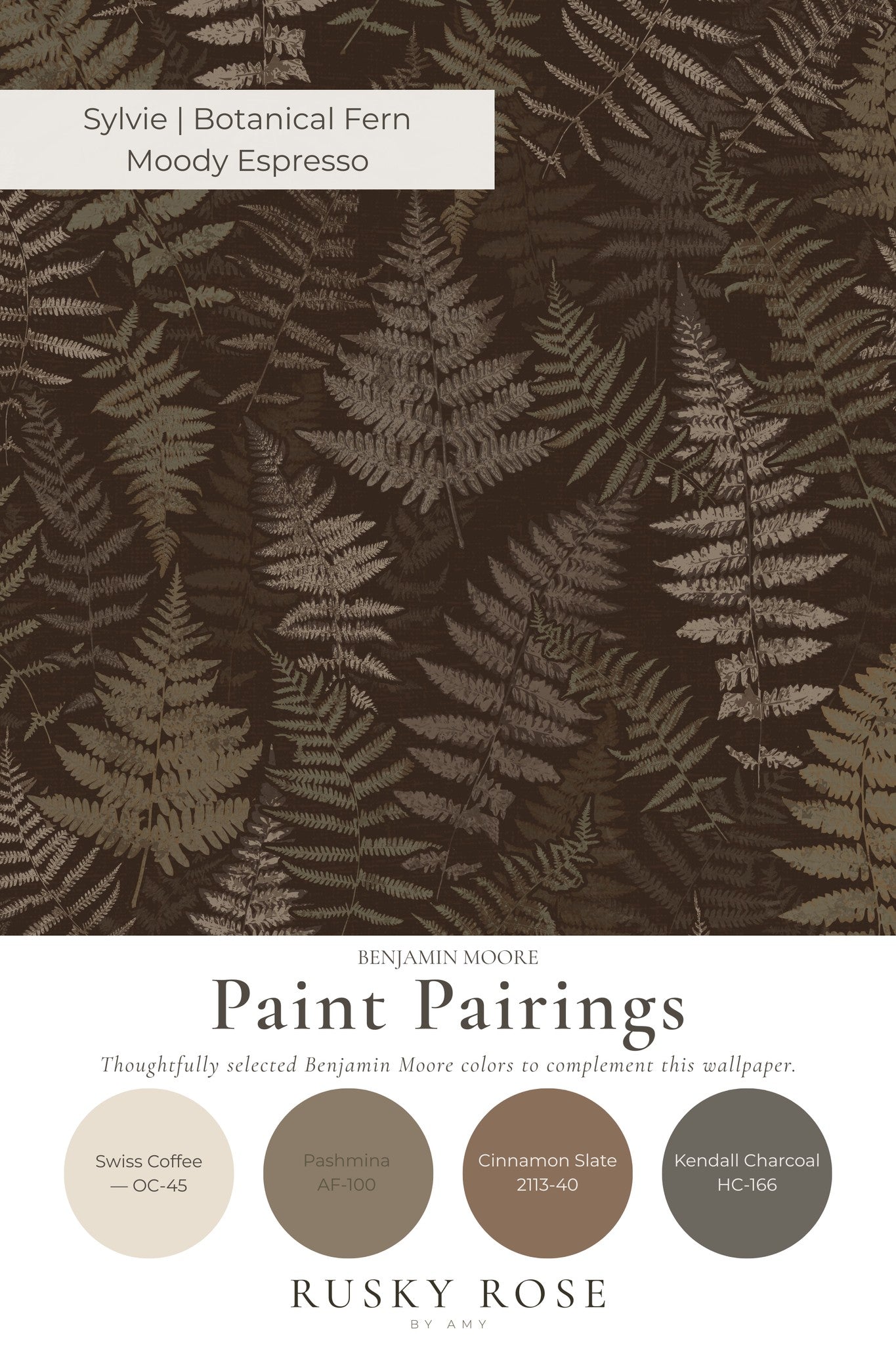 Moody espresso fern wallpaper with earthy tones and botanical pattern.