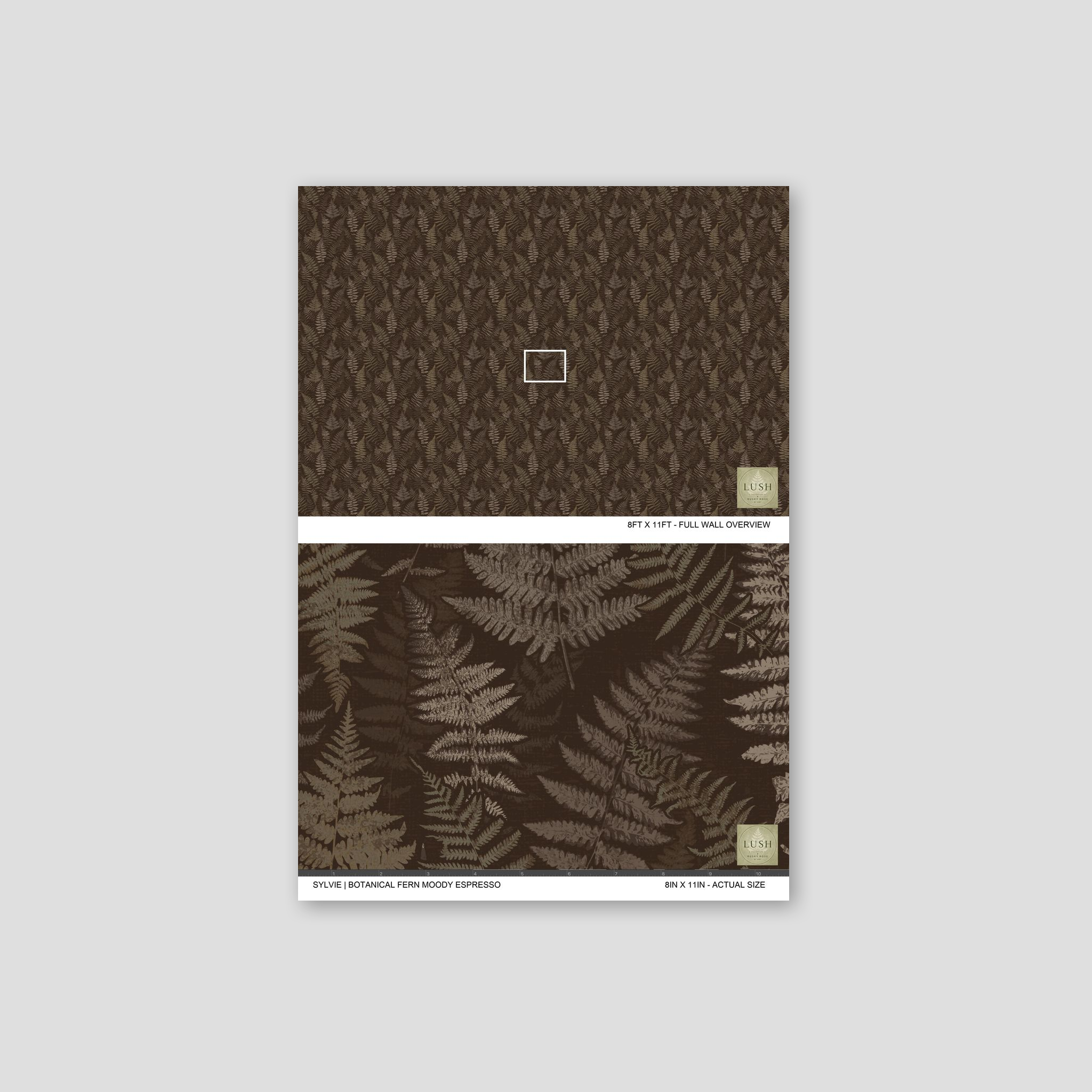 Moody espresso fern wallpaper with earthy tones and botanical pattern.