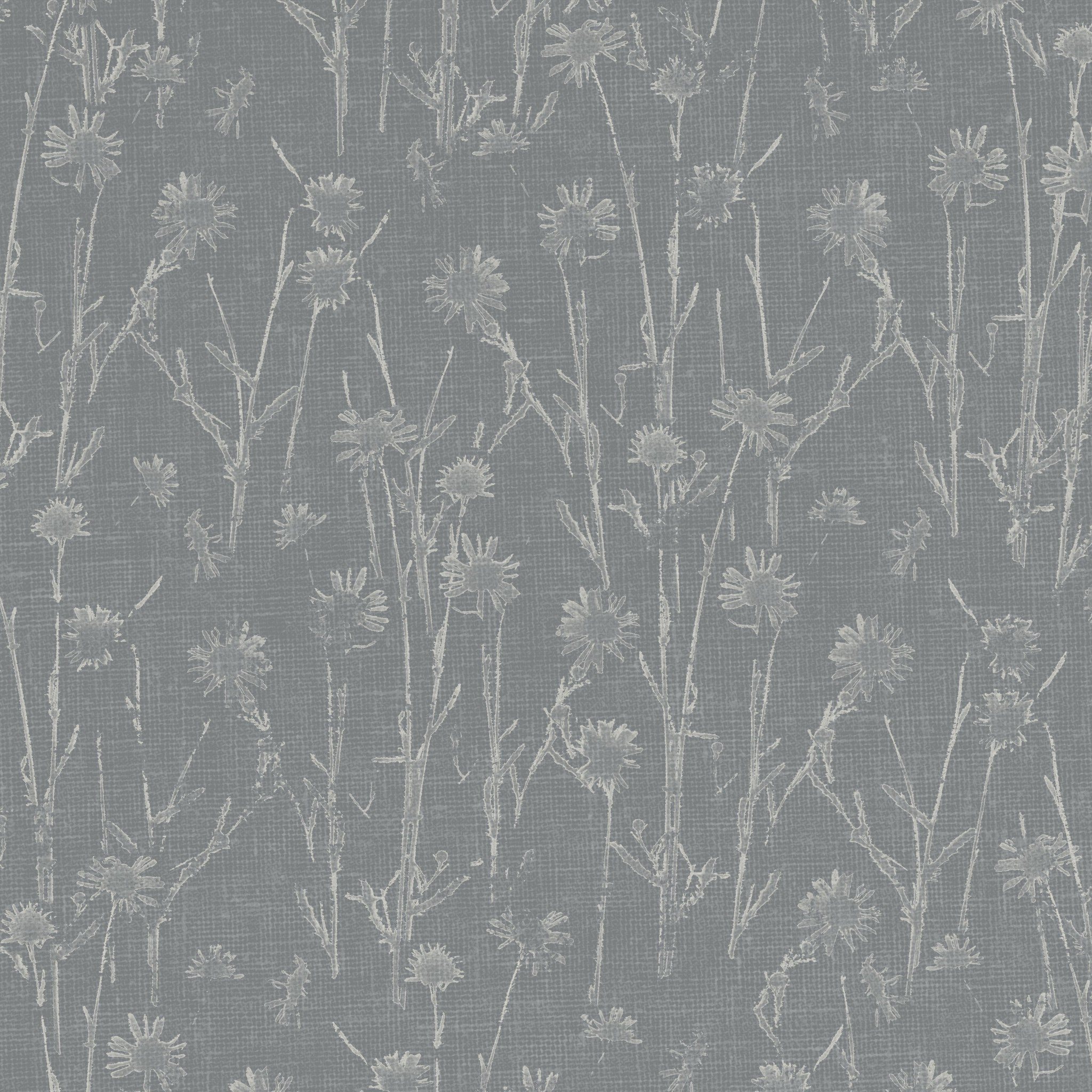 Navy wildflower meadow wallpaper with daisy pattern in minimalist style.