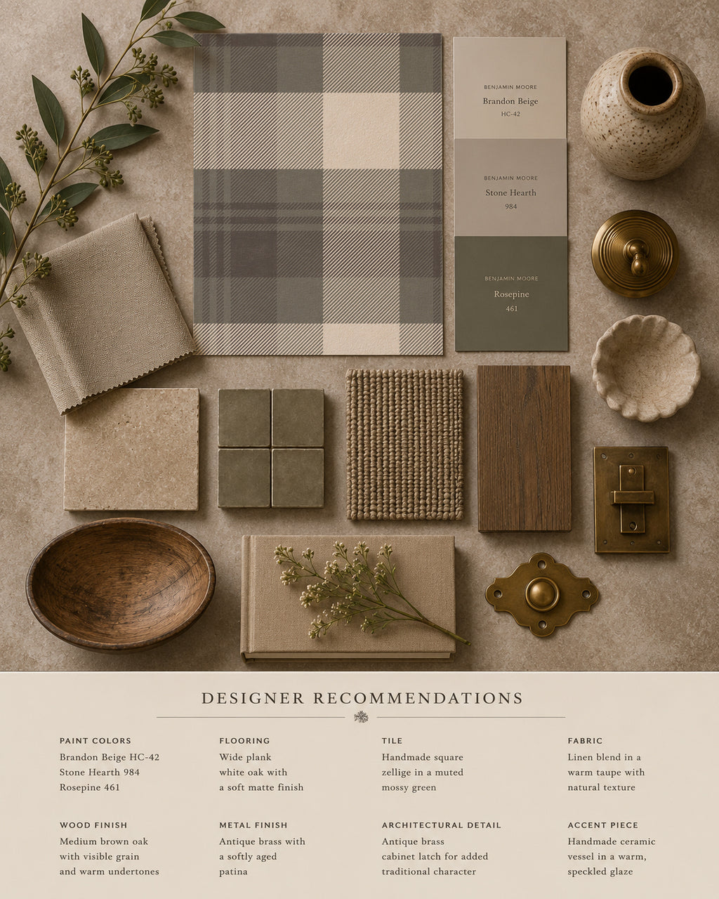 Nellie Heritage Plaid Green and Charcoal wallpaper with decor samples.