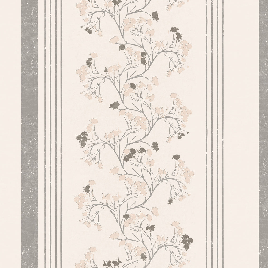 Pink slate floral stripe wallpaper with vintage botanical design