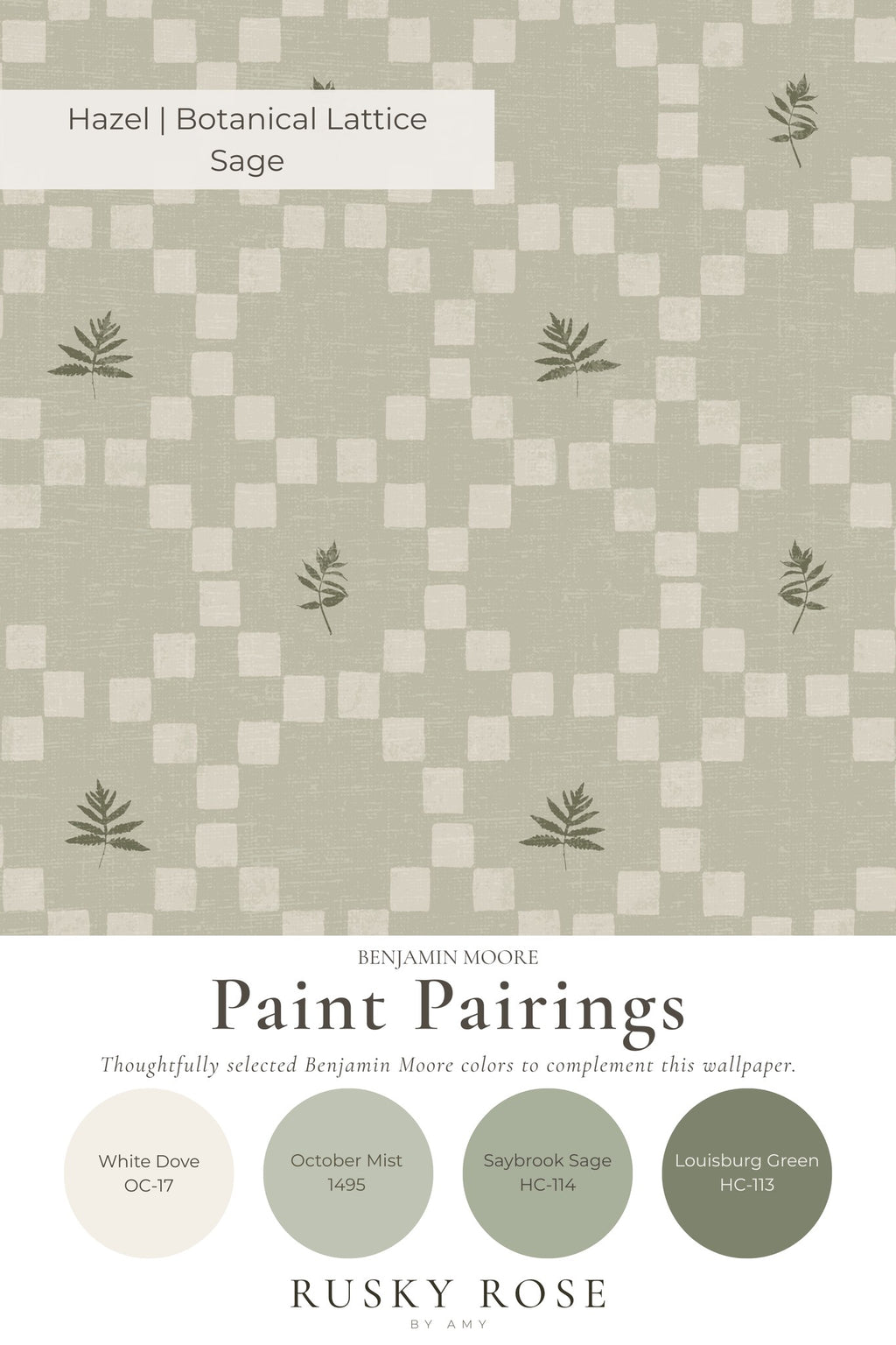 Sage botanical lattice wallpaper with leaf motifs and checkerboard pattern