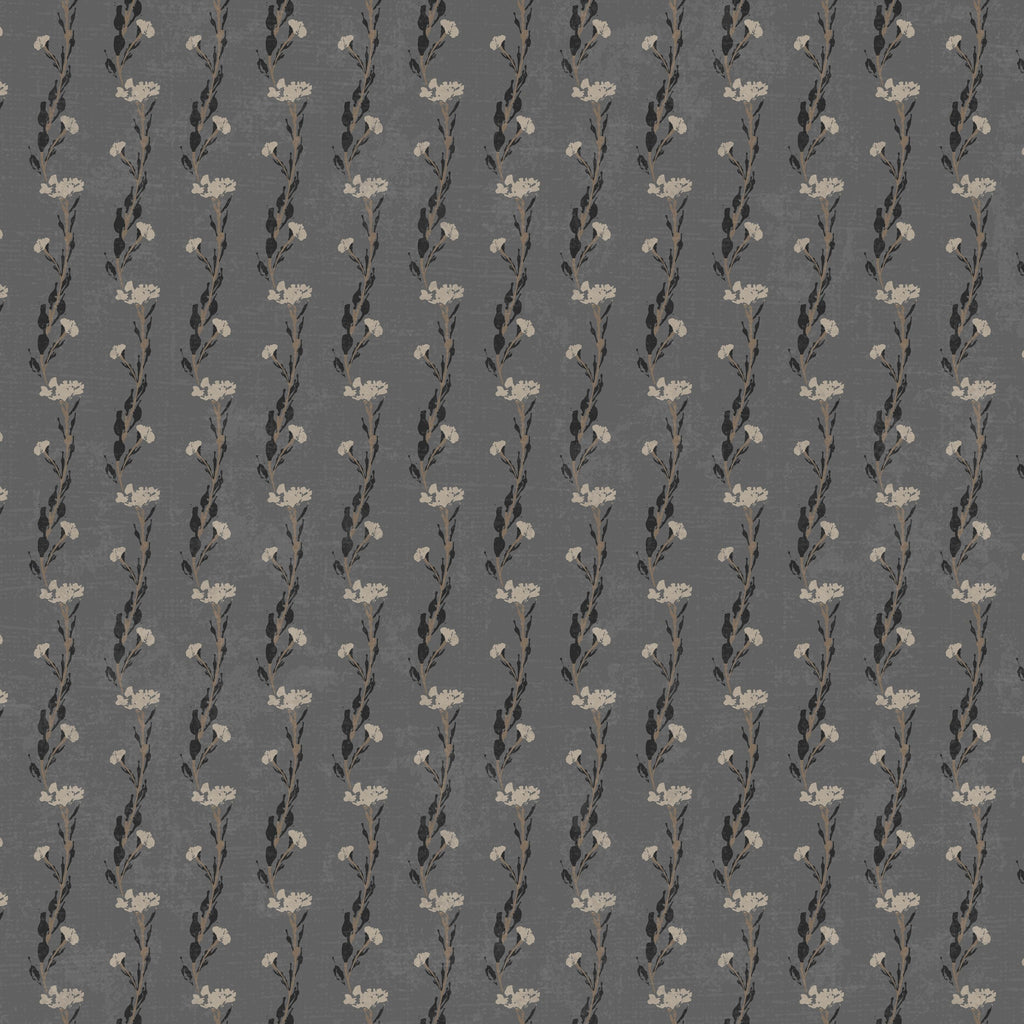 Slate wallpaper with ivory floral vine pattern, elegant and classic.