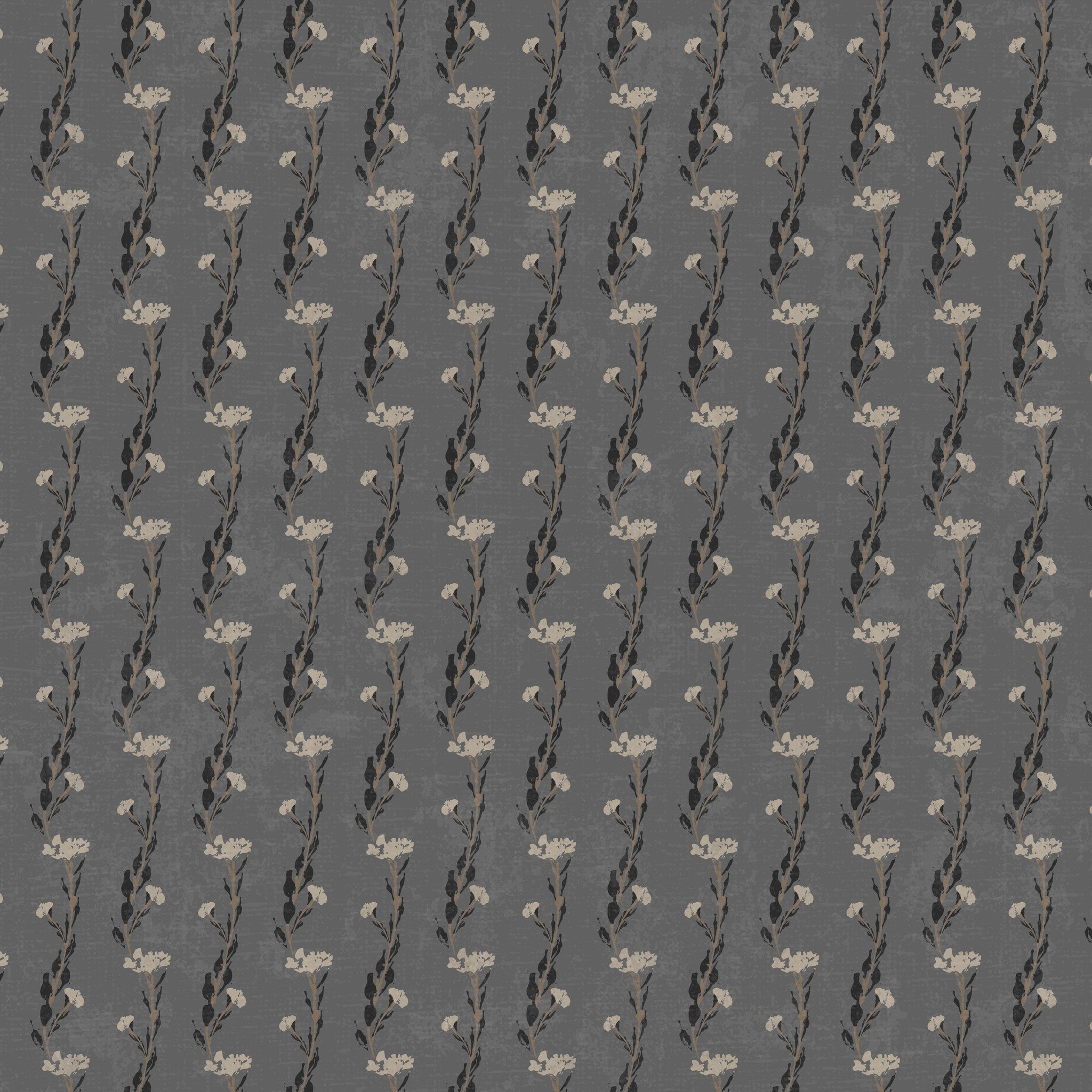 Slate wallpaper with ivory floral vine pattern, elegant and classic.