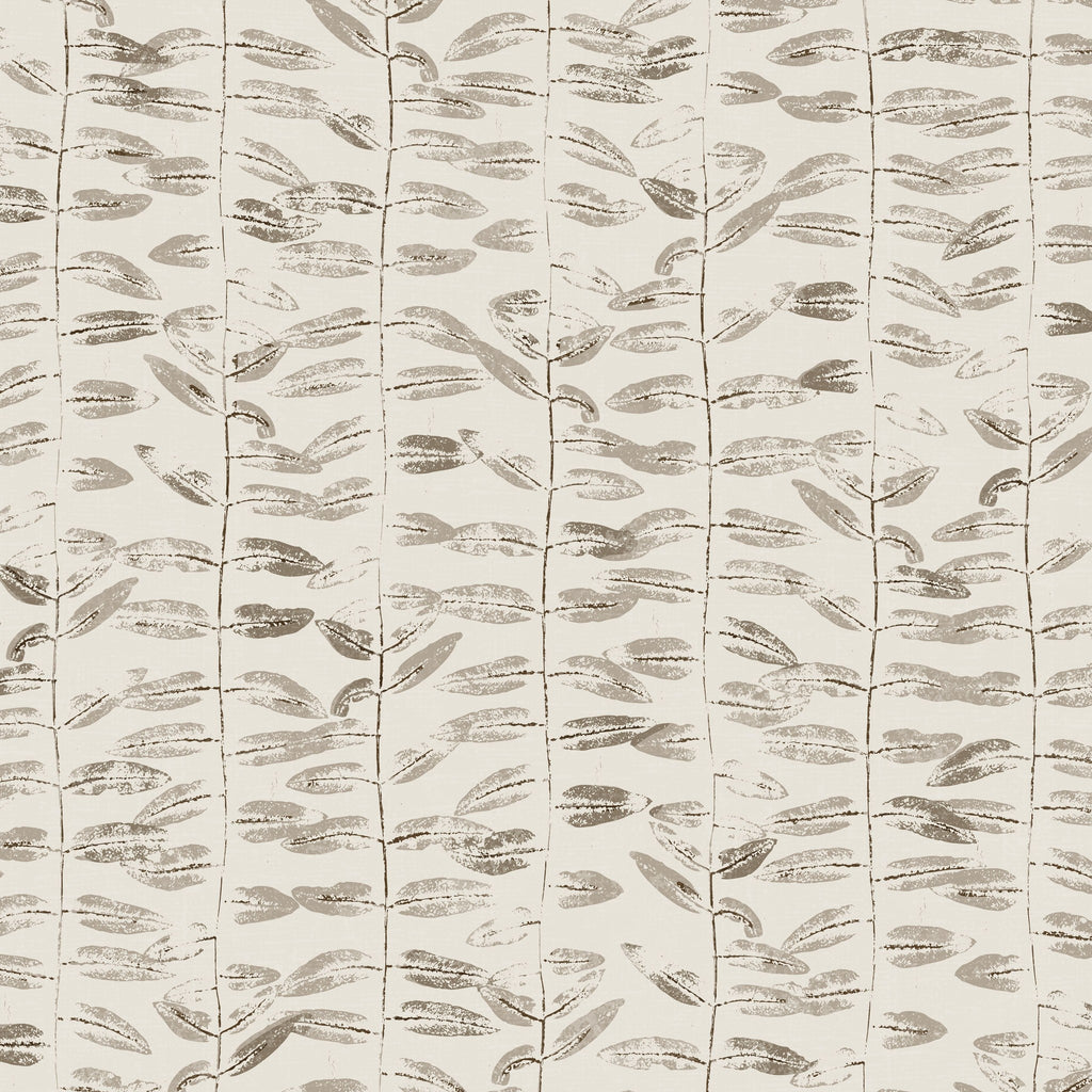 Taupe and cream botanical leaf pattern wallpaper, minimalist and serene.
