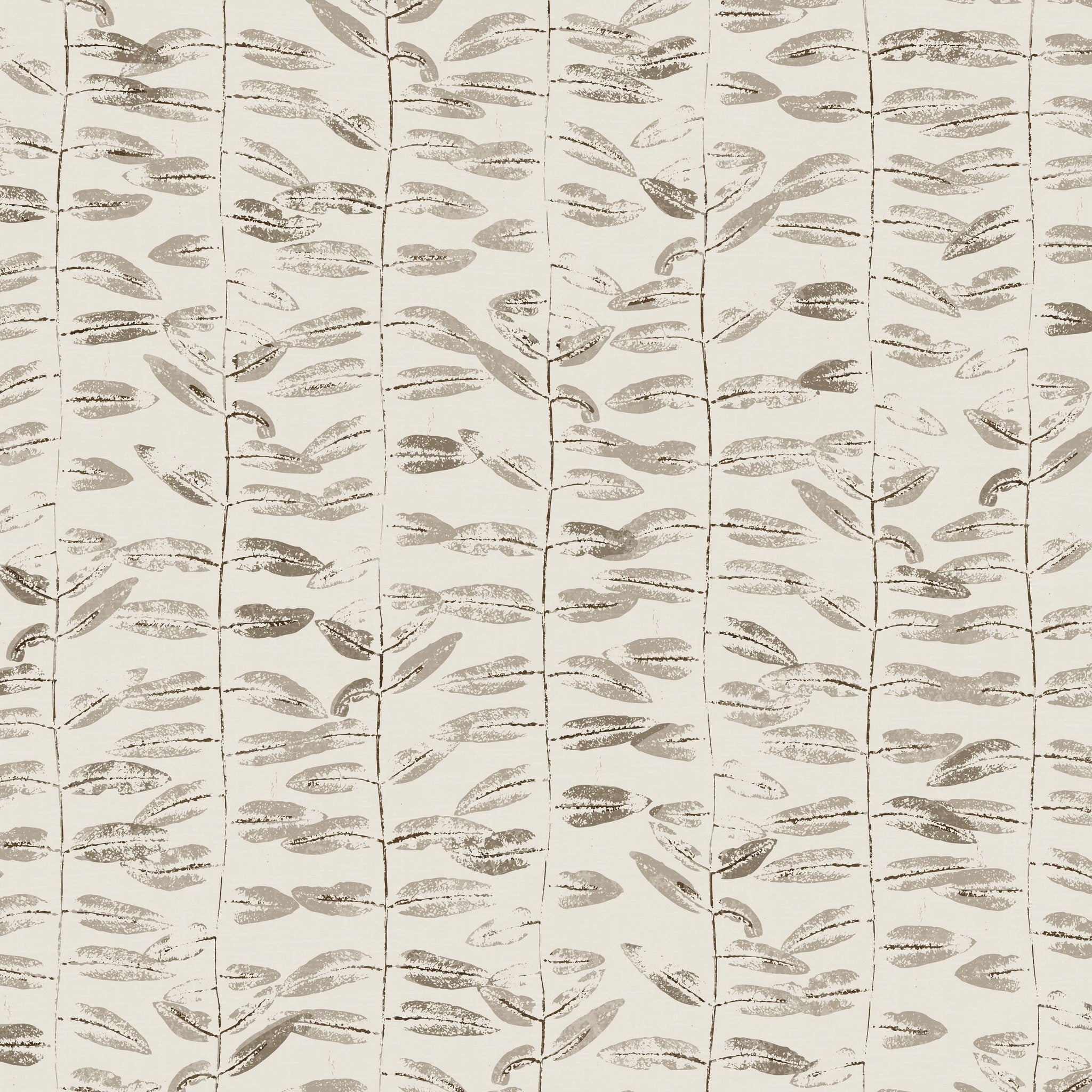 Taupe and cream botanical leaf pattern wallpaper, minimalist and serene.