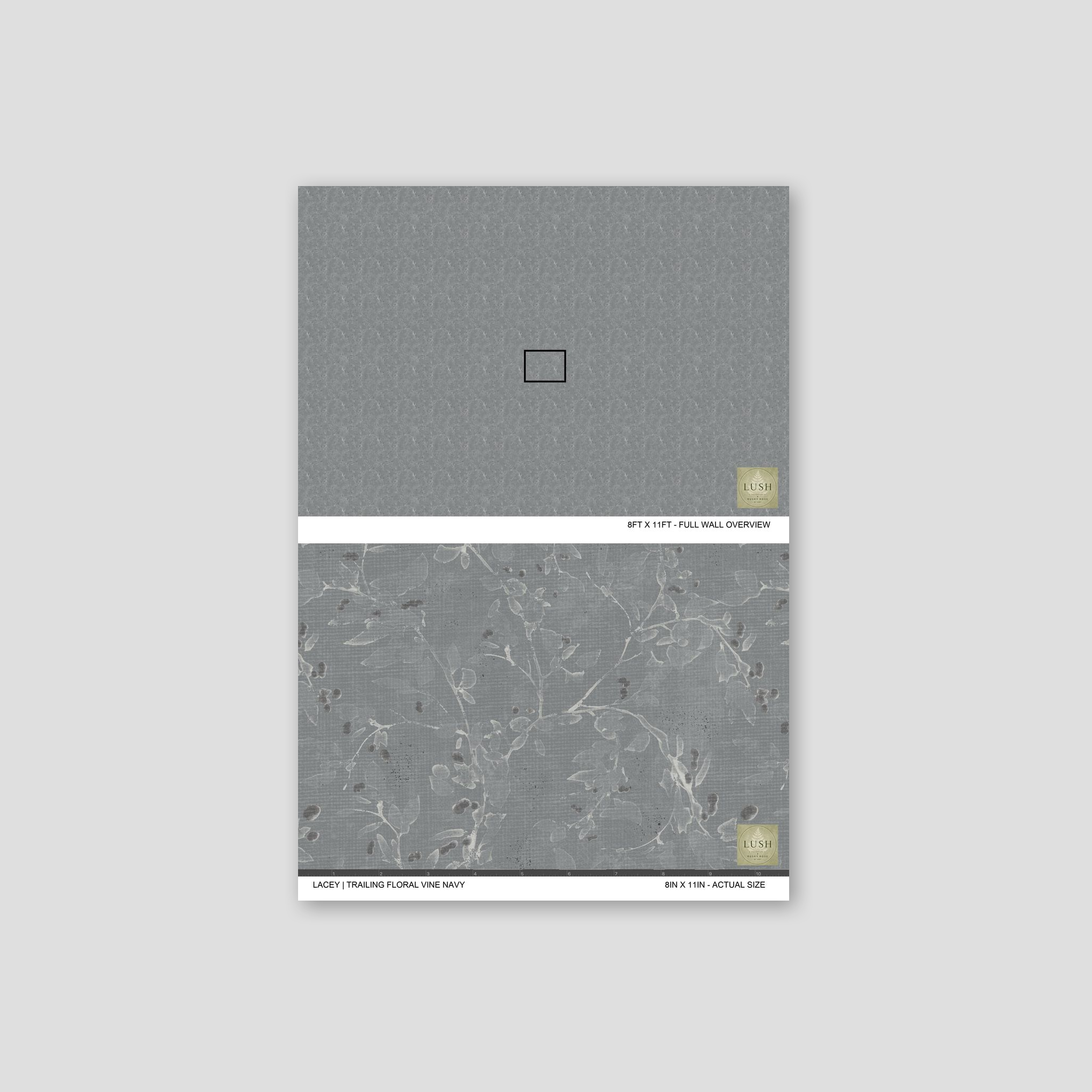 Trailing floral vine wallpaper on muted blue-gray background