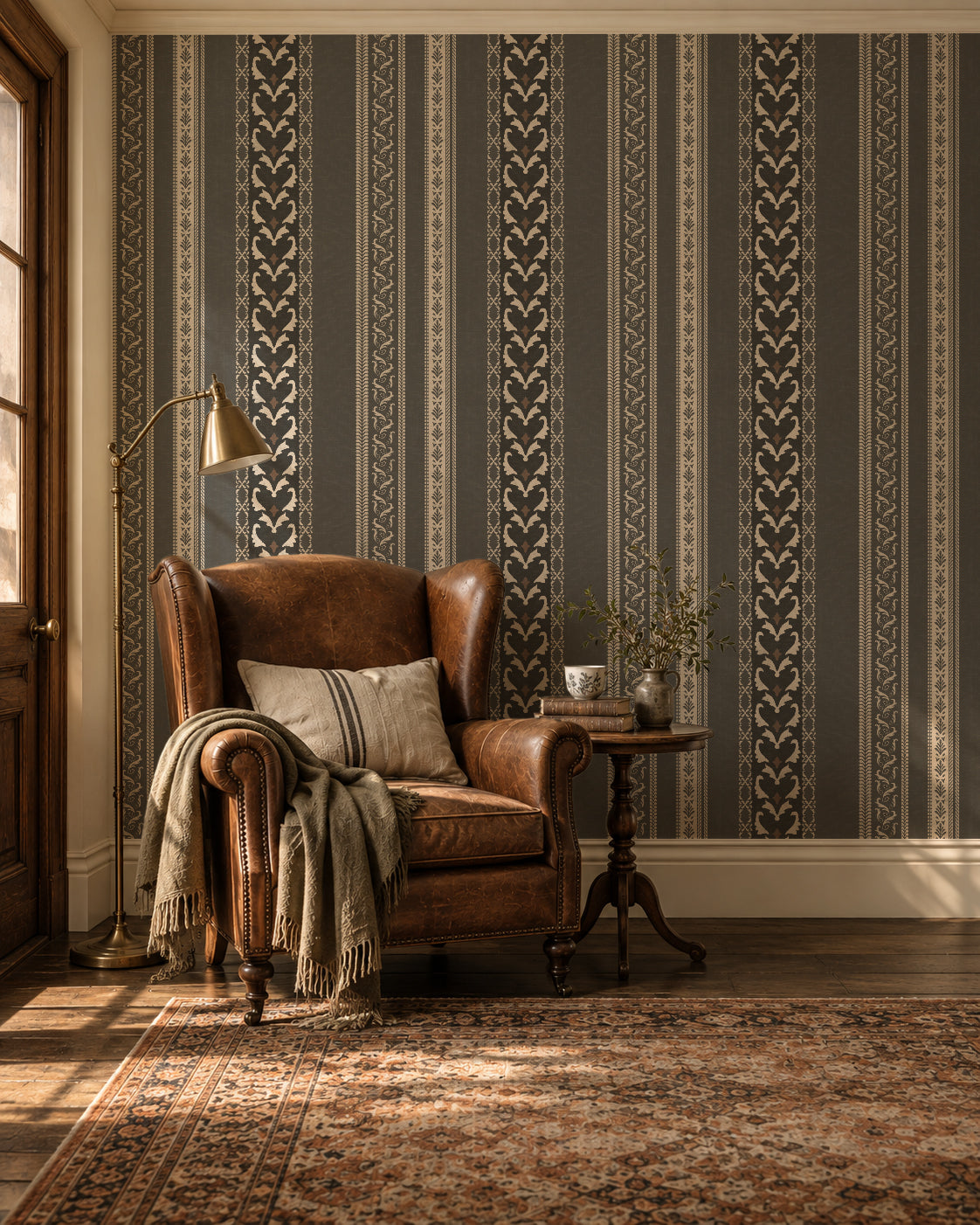 Verona | Vintage Ornamental Stripe Charcoal