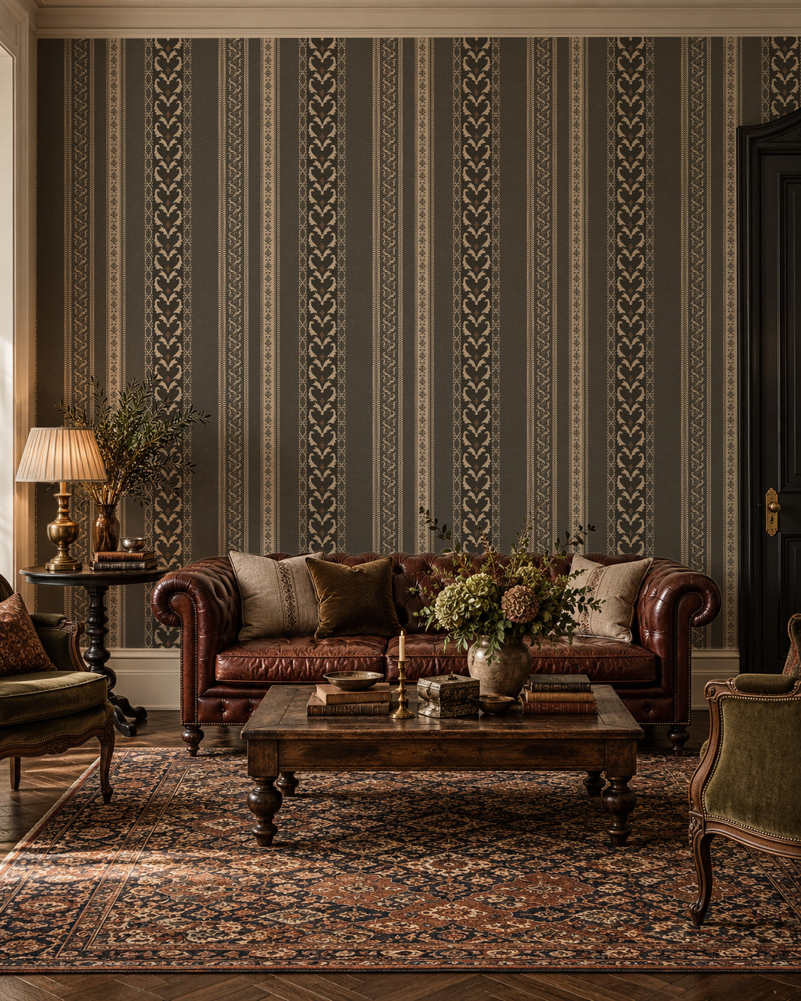 Verona | Vintage Ornamental Stripe Charcoal