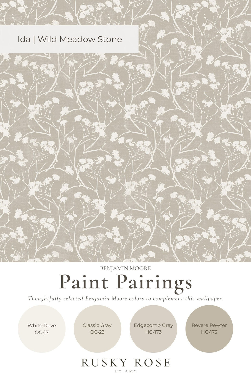 Floral wallpaper with white wildflowers on a stone background.